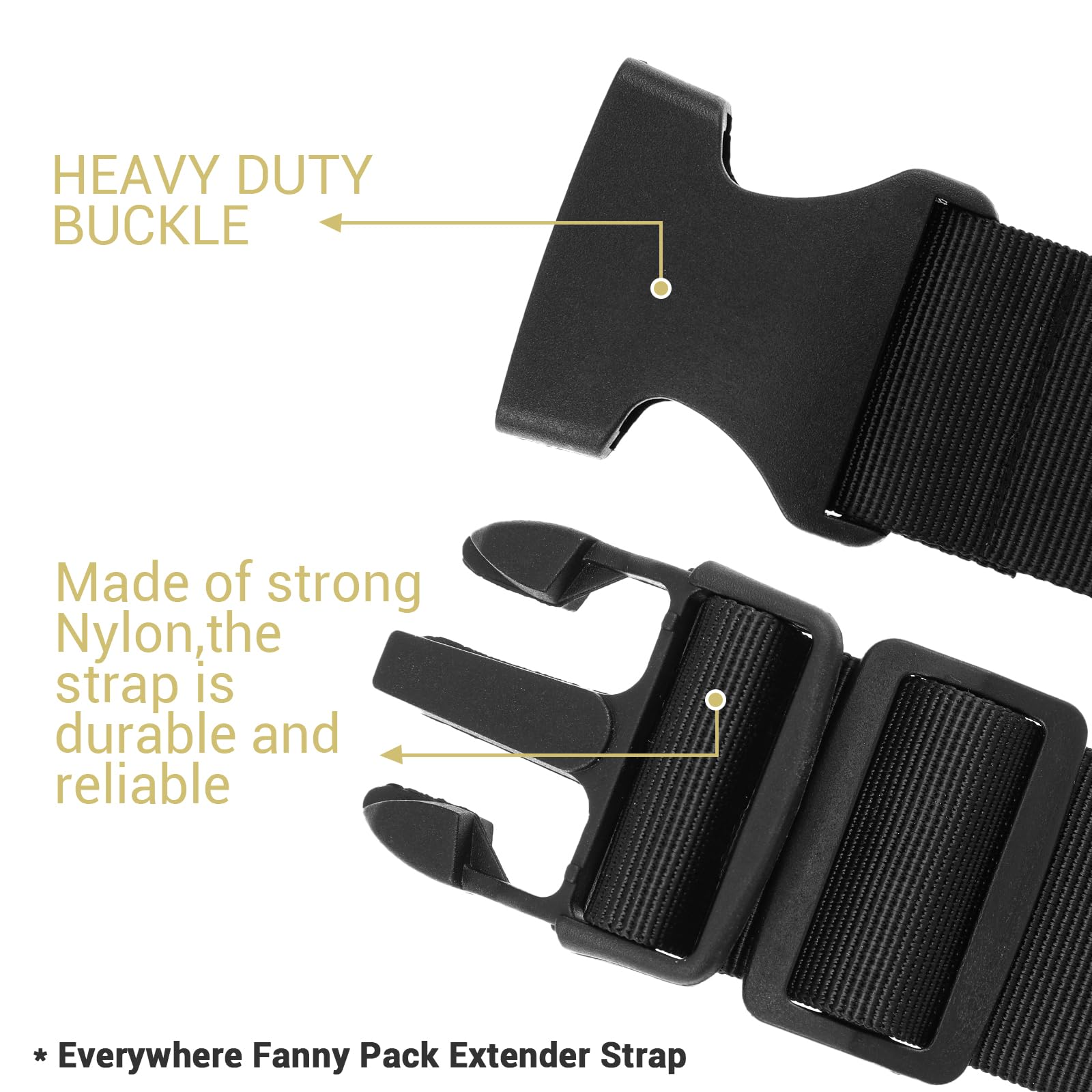 Adjustable Fanny Pack Extender Strap - Elastic Belt Bag Extension for Travel, Hiking & Everyday Use - Black Belt Bag Accessory for Waist Pack Expansion