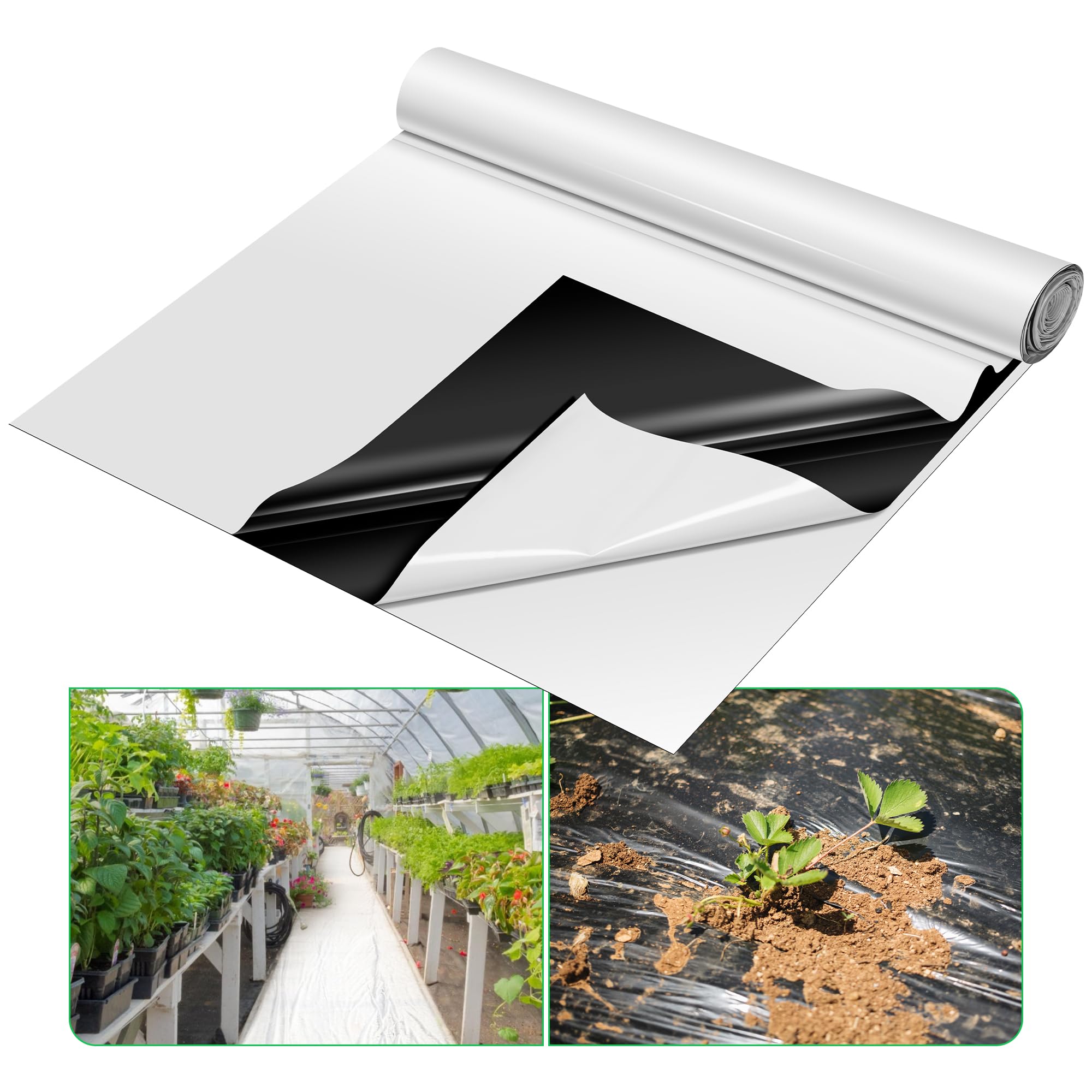 VIVOSUN 10' x 100' Black and White Panda Film - 5.5 Mil Thick Polyethylene Greenhouse Cover | Blackout Tarp for Indoor Grow Rooms, Hydroponics & Plant Protection | Blocks Light for Temperature Control in Warm Houses