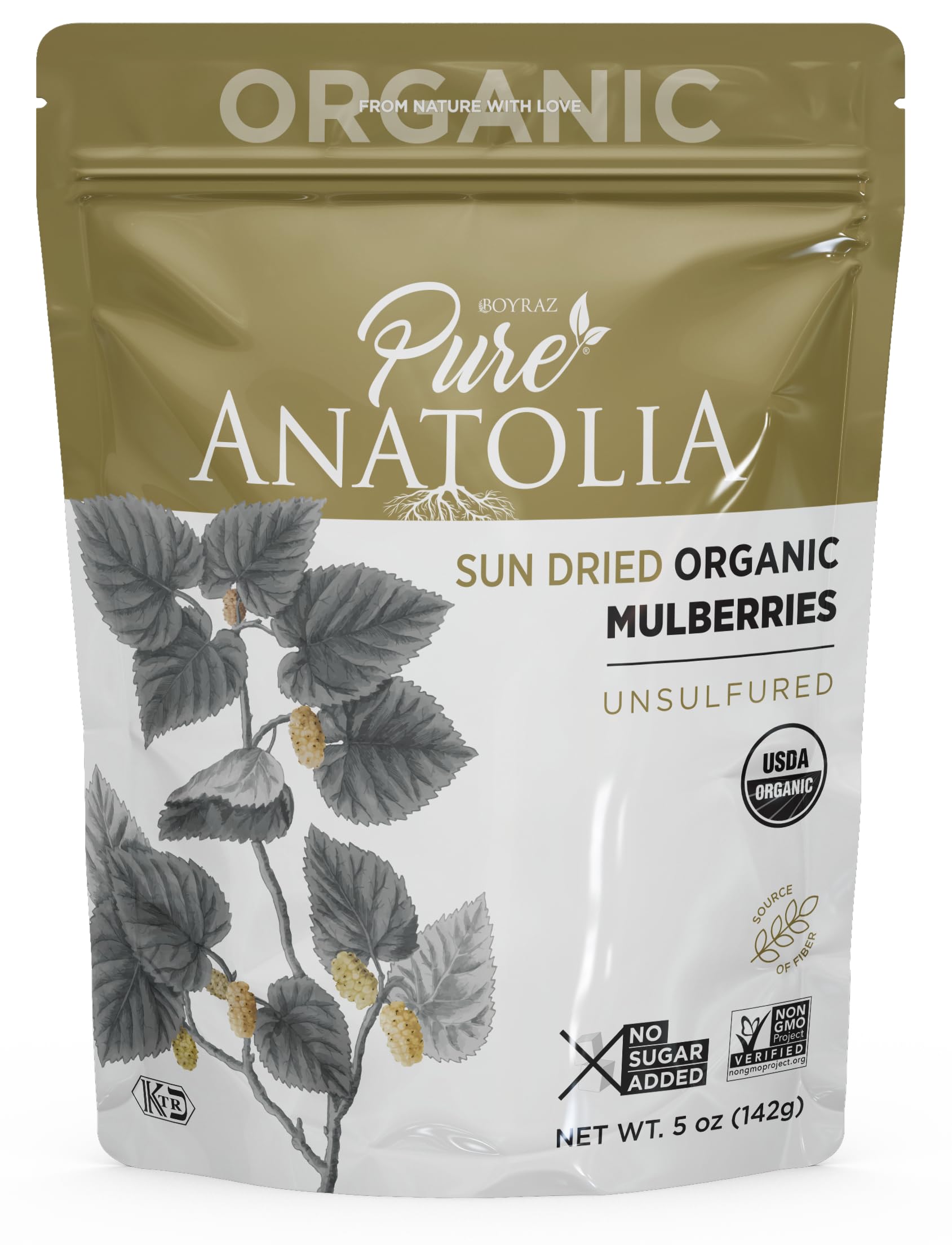 Organic Sun Dried White Mulberries - Healthy Fiber Snacks for Hiking & Baking