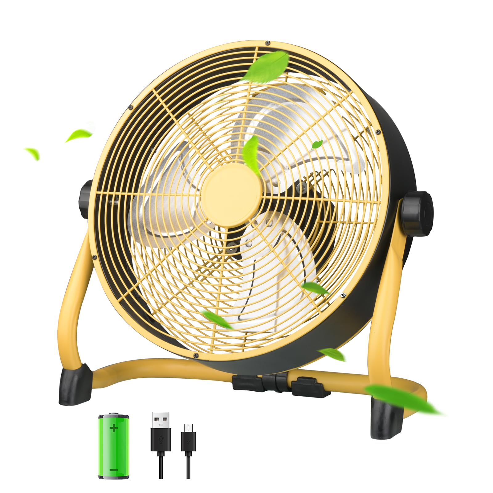 12 Inch High Velocity Battery Operated Floor Fan - Heavy Duty Metal Industrial Fan with Adjustable 360° Tilt Head & 9-Speed Settings - Rechargeable Cooling Fan for Warehouse, Workshop, Garage, and Outdoor Use