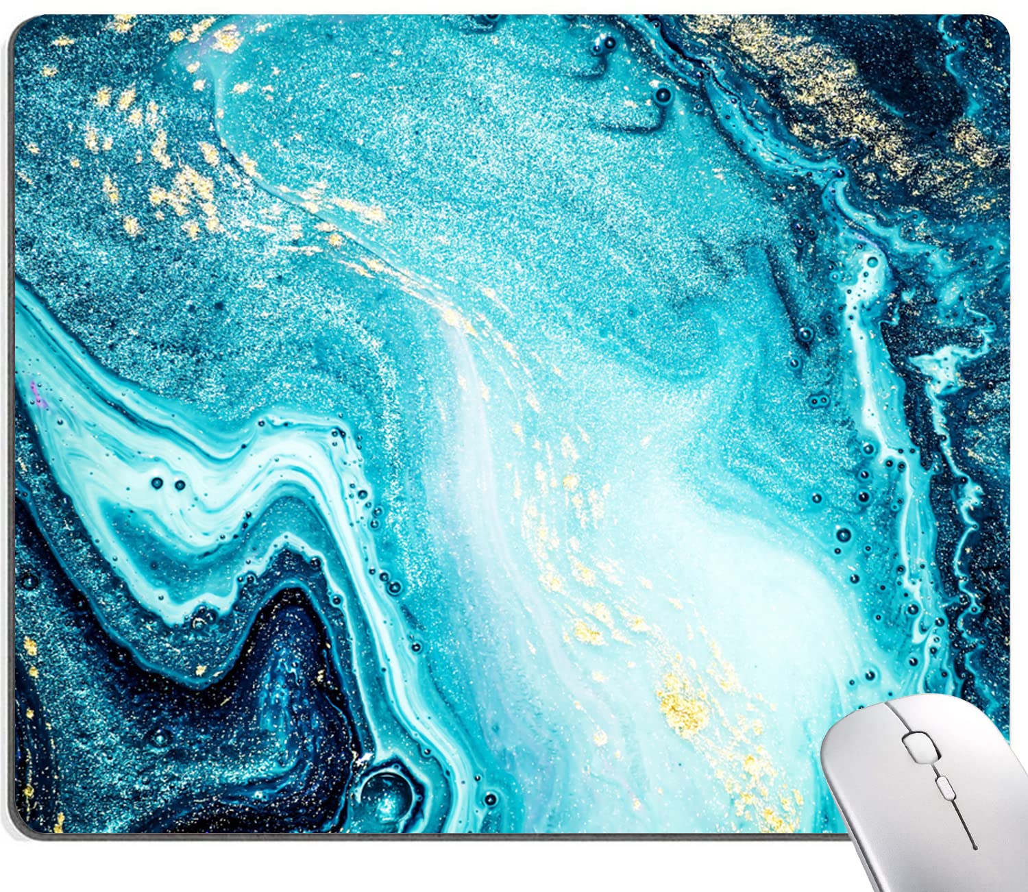 Blue Marble Mouse Pad - Non-Slip Rubber Base, Waterproof Square Gaming Mousepad for Office & Laptop Use - Perfect for Wireless Mouse, Computer Desk & Gaming Setup (Cute Design)