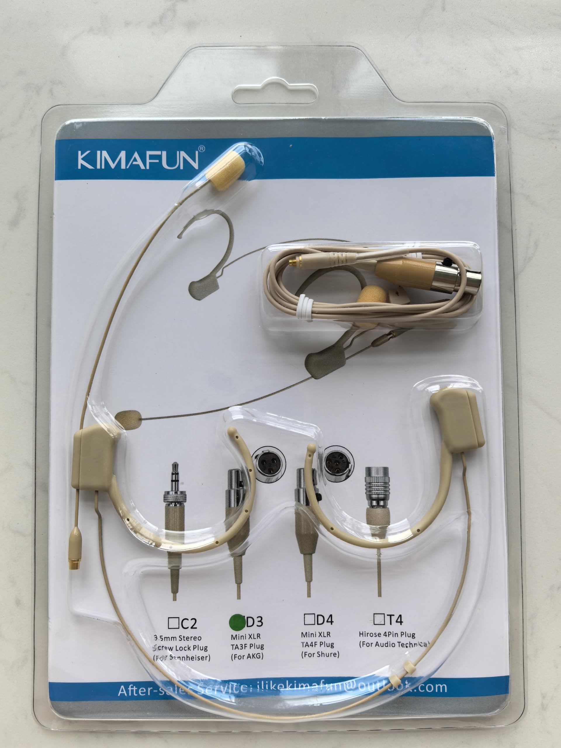 Professional Over-Ear Headset Microphone - KIMAFUN Condenser Earset with Hanging Mic, Compatible with AKG Wireless System & Bodypack Transmitter - Beige D3 - Perfect for Performances, Theater, Lectures, Public Speaking & Live Events