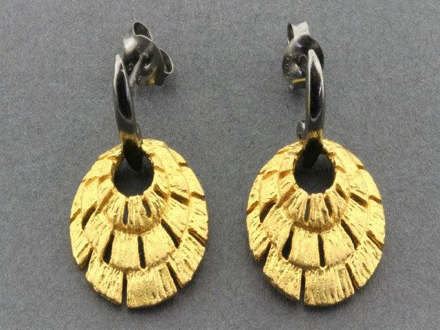 22Kt Gold & Oxidized Silver Nouveau Fan Earrings - Elegant Vintage Style Jewelry for Women, Perfect for Parties, Weddings & Special Occasions