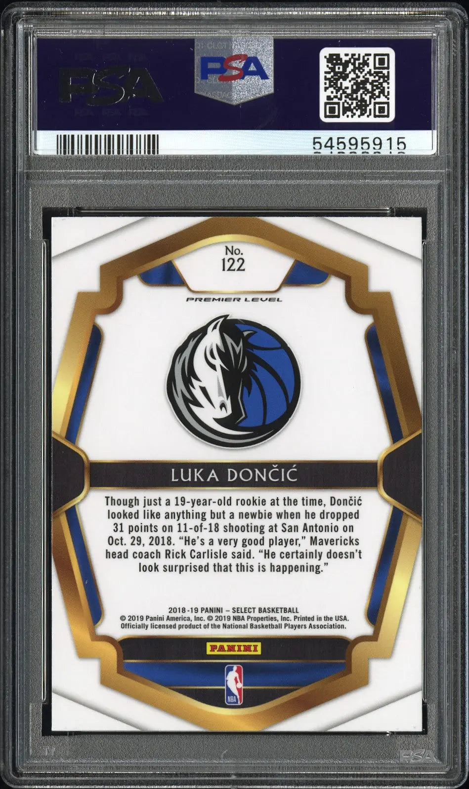 2018 Panini Select Basketball Luka Doncic RC Rookie PSA 10 Gem Mint - Collectible Basketball Trading Card for NBA Fans & Sports Memorabilia Collectors - Perfect for Display, Investment, and Gifting