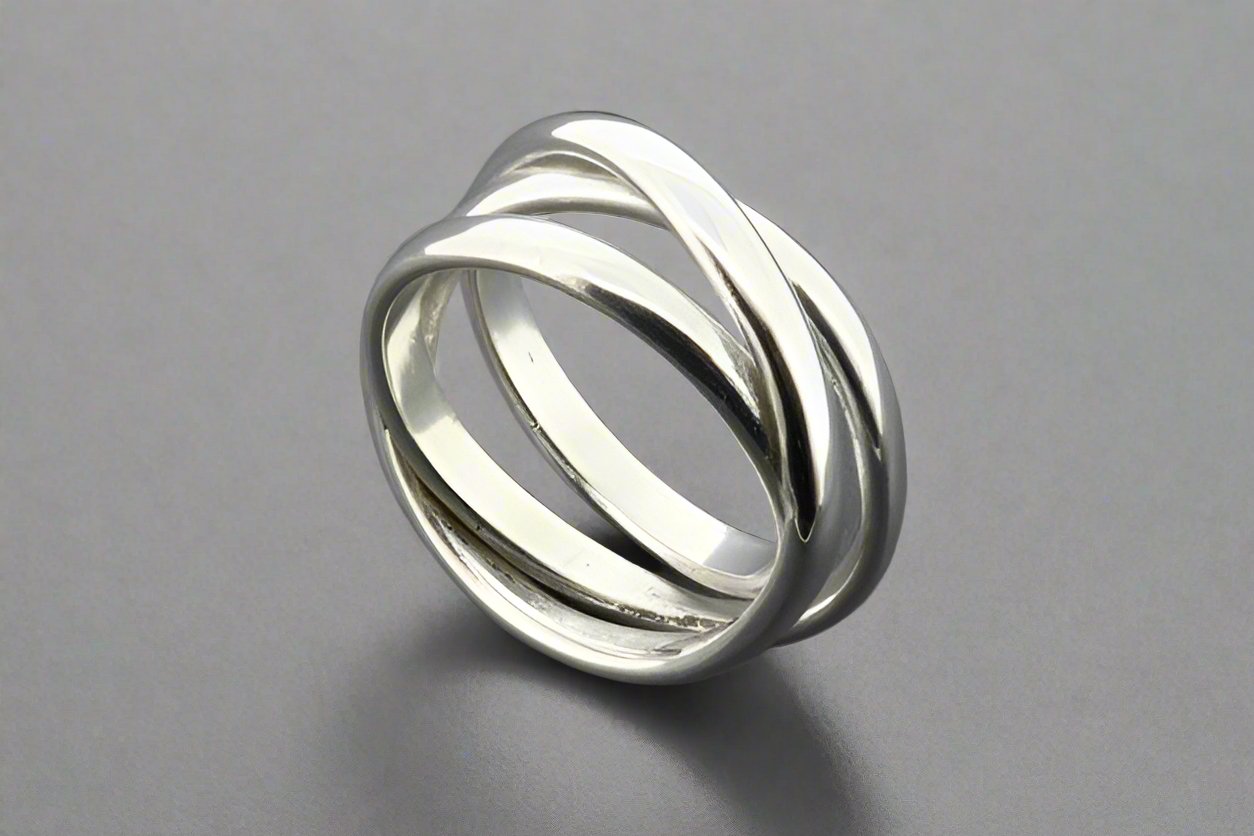 3 Bands Curved Narrow Sterling Silver Knot Ring for Women - Elegant Stackable Jewelry for Everyday Wear, Gift Giving & Special Occasions