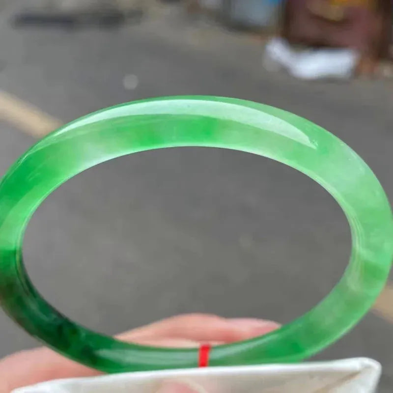 Natural Green Jadeite Bangle Bracelet for Women - Emerald Ice Floating Flower Round Jade Jewelry, Lucky Charm Gift for Girls & Women | Perfect for Weddings, Parties & Everyday Elegance