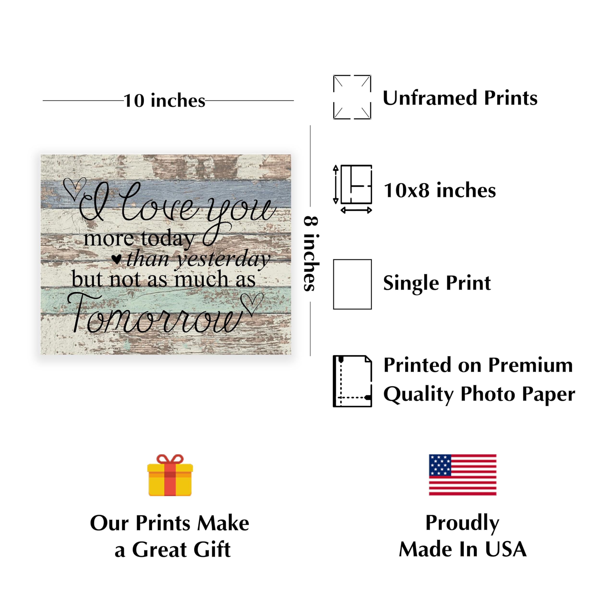 Rustic 'I Love You More Today' Distressed Wood Wall Art Print - 10x8