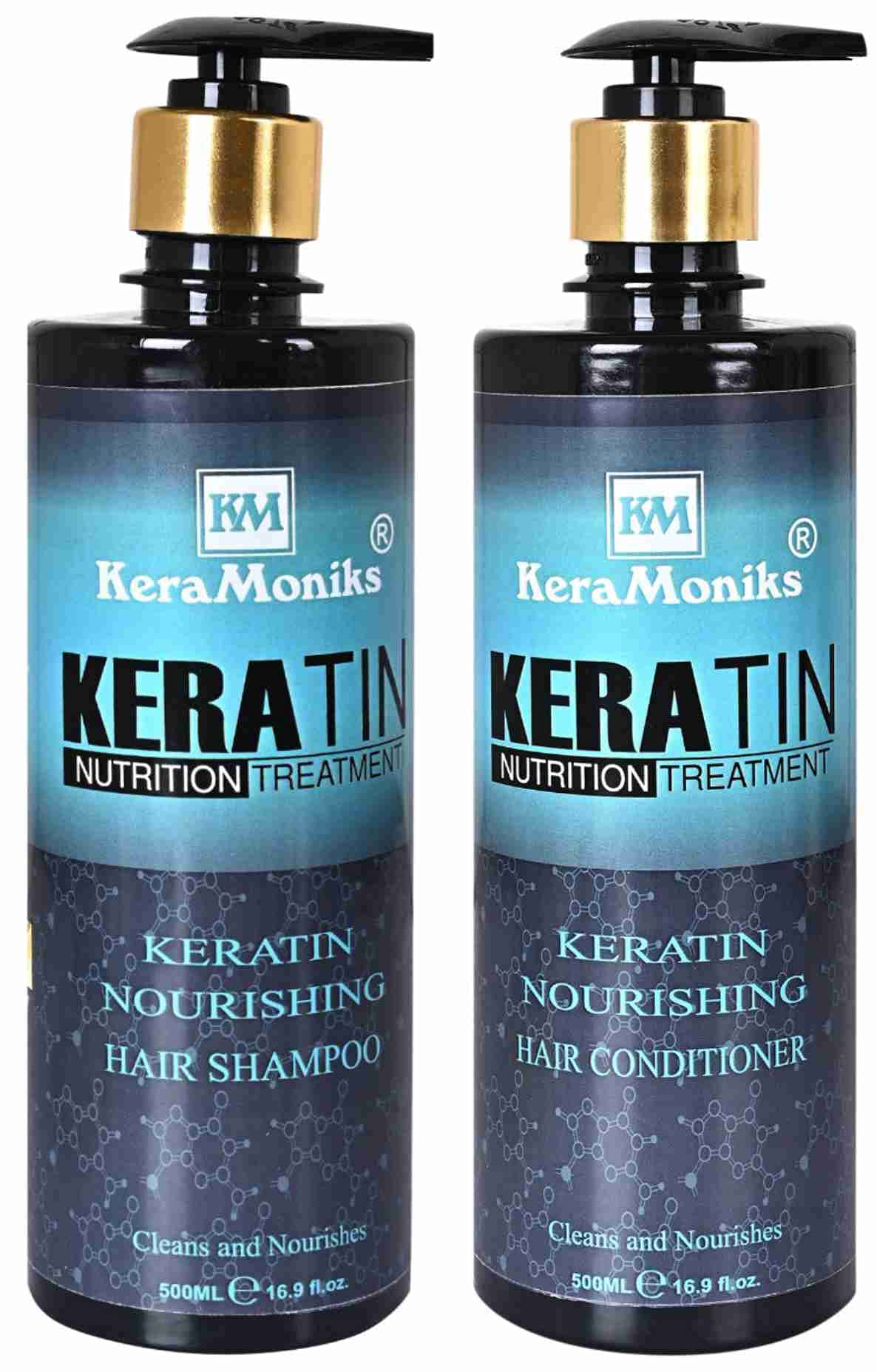Keramoniks Keratin Nourishing Shampoo & Conditioner Set - 500ml Each (2-Pack) for Dry, Damaged Hair - Deep Hydration & Repair for Smooth, Shiny Hair - Perfect for Daily Hair Care Routine