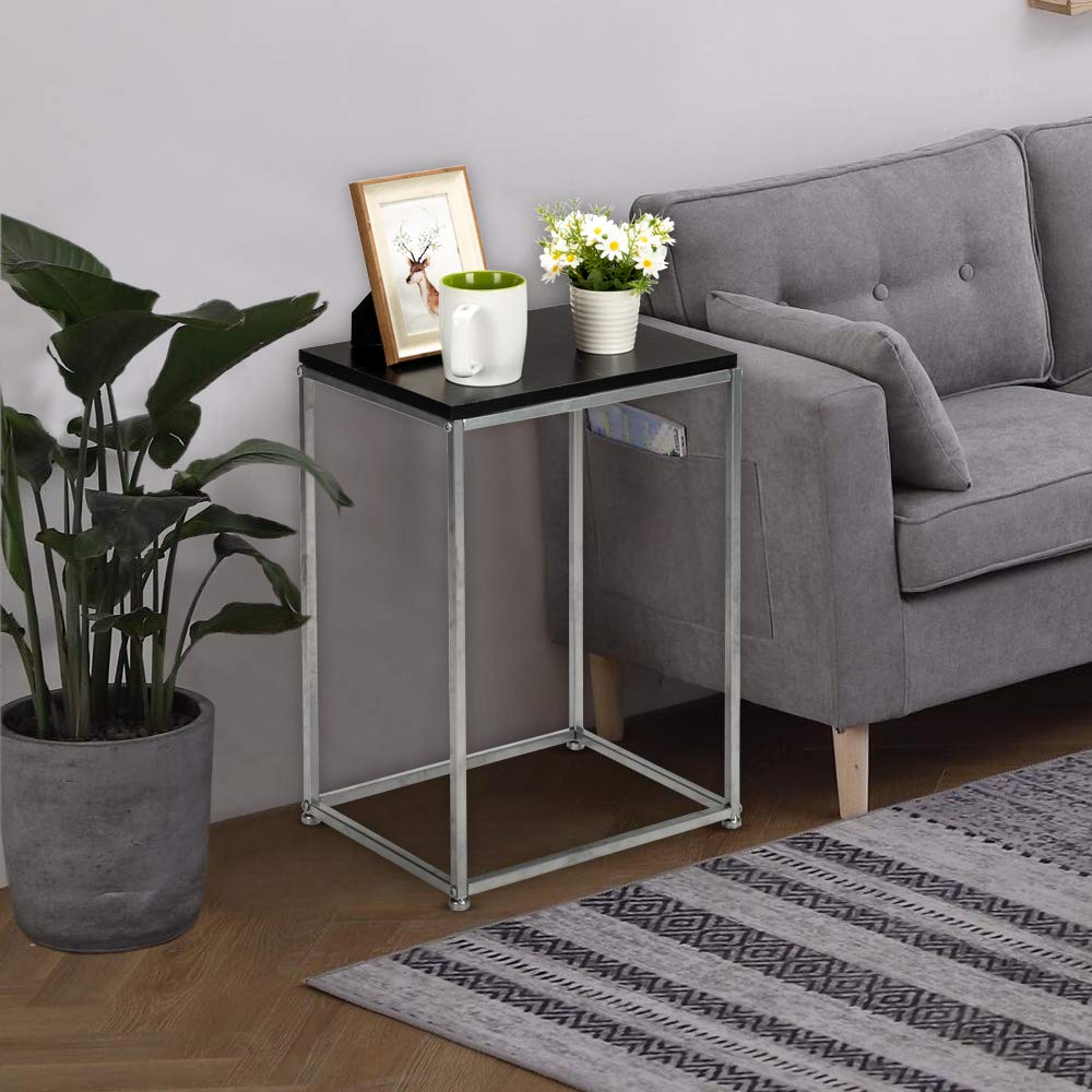 Black MDF Countertop with Grey Wrought Iron Base - Single Layer Snack Table for Kitchen, Bar, or Living Room | Modern Artisanal Side Table for Small Spaces
