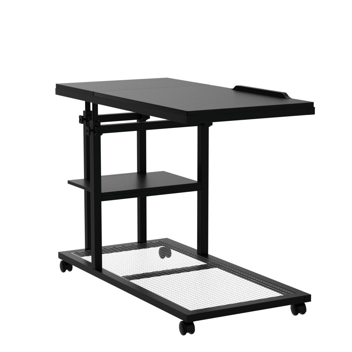 Tribesigns Adjustable Height C-Shaped Table with Wheels - Mobile Sofa Side Table, Tiltable Drawing Board, Bedside Laptop Stand & TV Tray with Storage Shelves - Perfect for Living Room, Bedroom, Office (Black)
