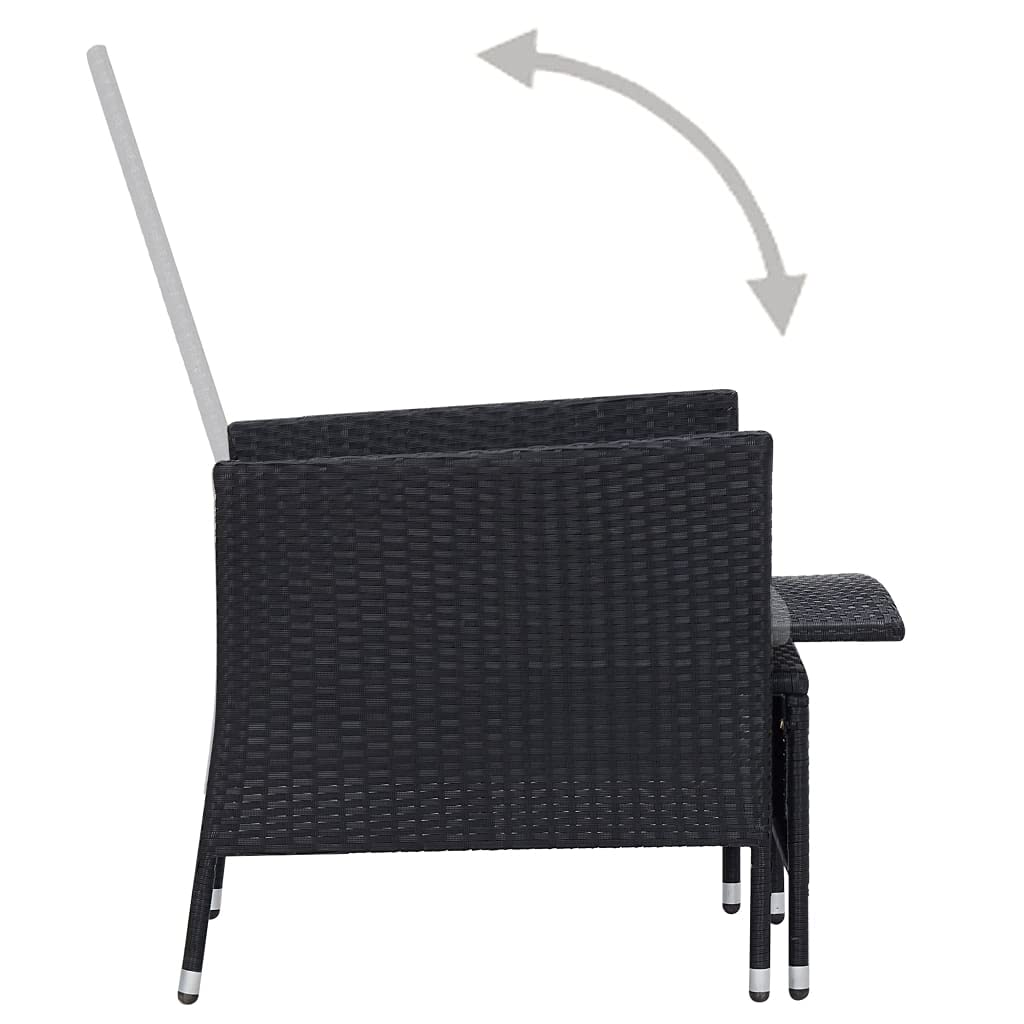 Premium Black Poly Rattan Reclining Garden Chair with Cushions - Outdoor Patio Sun Lounger for Poolside, Backyard & Balcony Relaxation