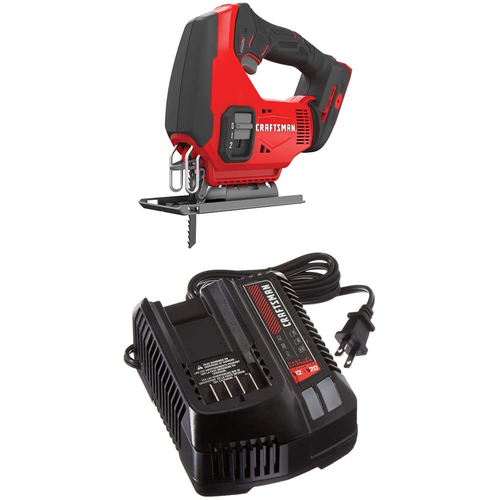 CRAFTSMAN V20 Cordless Jig Saw with Fast Charger (CMCS600B & CMCB104) - Battery Sold Separately | Perfect for Woodworking, DIY Projects & Home Renovations