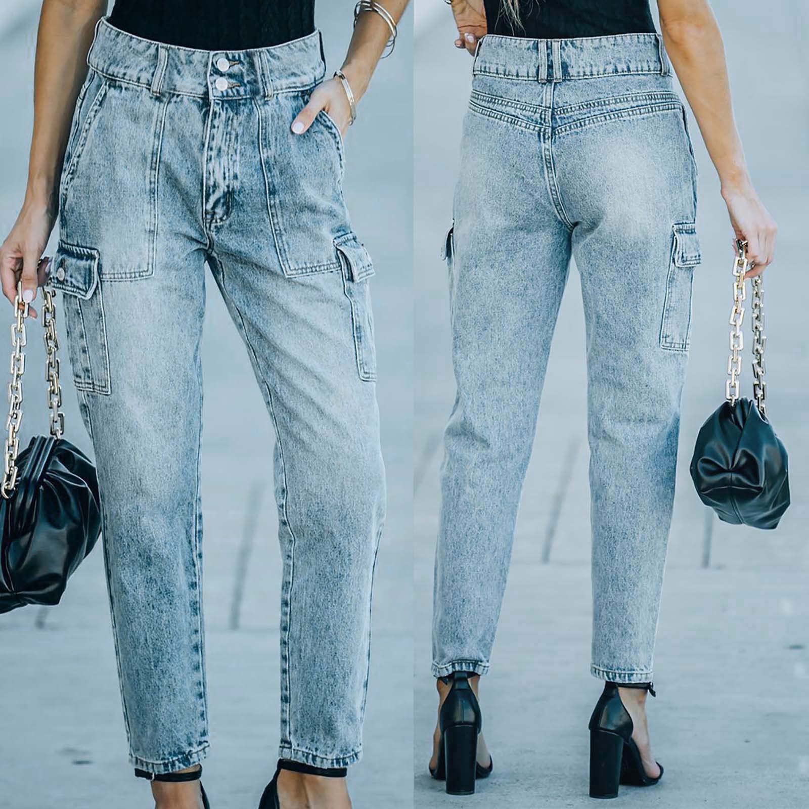 Vintage Women's Bootcut Capri Jeans - Cropped Tapered Pants with Multiple Pockets, Petite & Regular Fit - Casual Outfit for Everyday Wear & Date Night