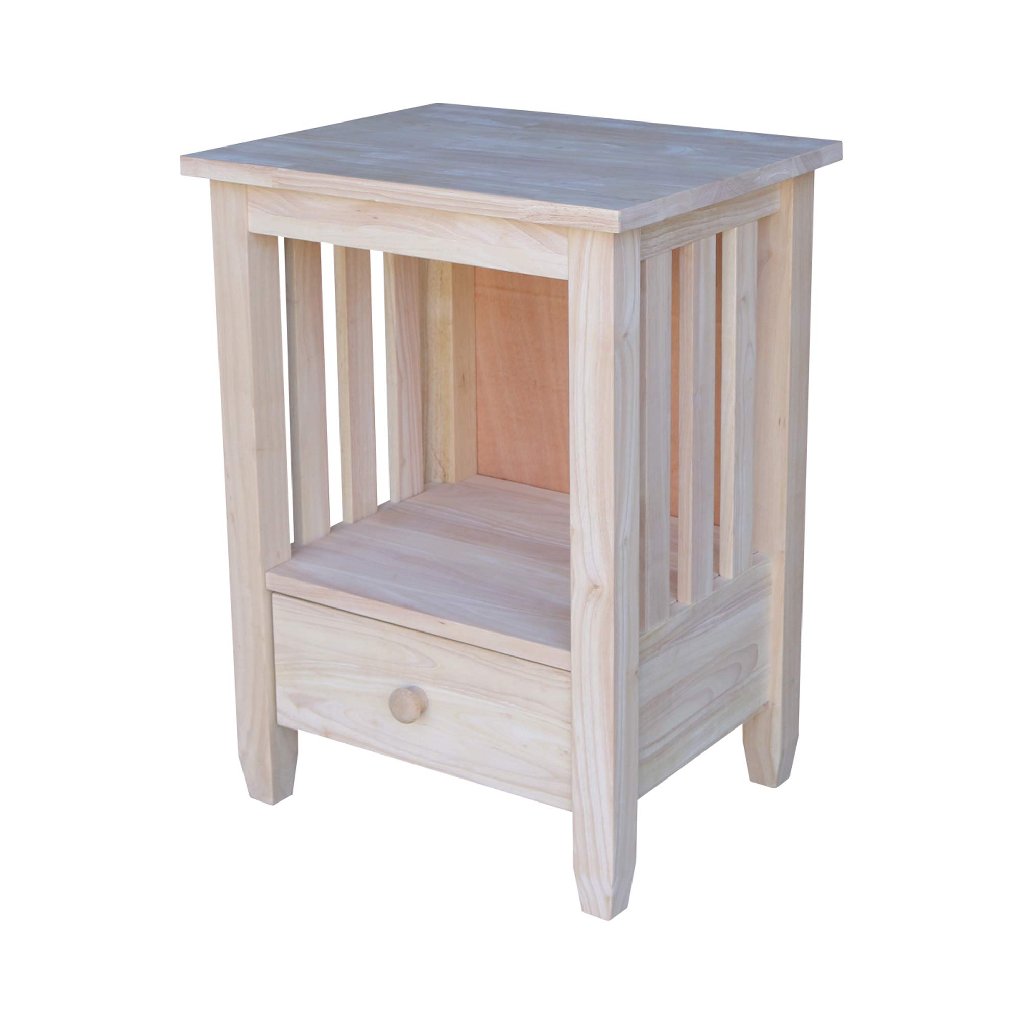 Unfinished International Concepts Mission Tall End Table - Solid Wood Side Table for Living Room, Bedroom, or Office - Perfect for Home Decor and Storage