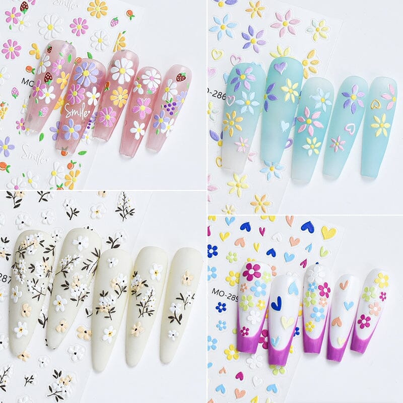 Vibrant 3D Flower Nail Stickers - MO 284 | DIY Nail Art Decals for Manicures & Pedicures | Perfect for Parties, Weddings, and Special Occasions