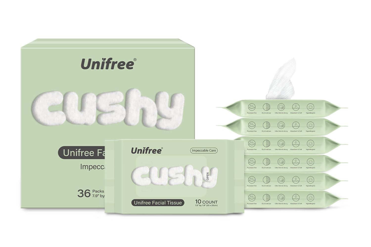 Unifree Soft Facial Towels - 360 Count | Gentle Makeup Remover Wipes & Dry Towelettes | Travel-Friendly, Hypoallergenic Facial Tissues for On-the-Go Skincare, Gym, Travel & Daily Makeup Removal