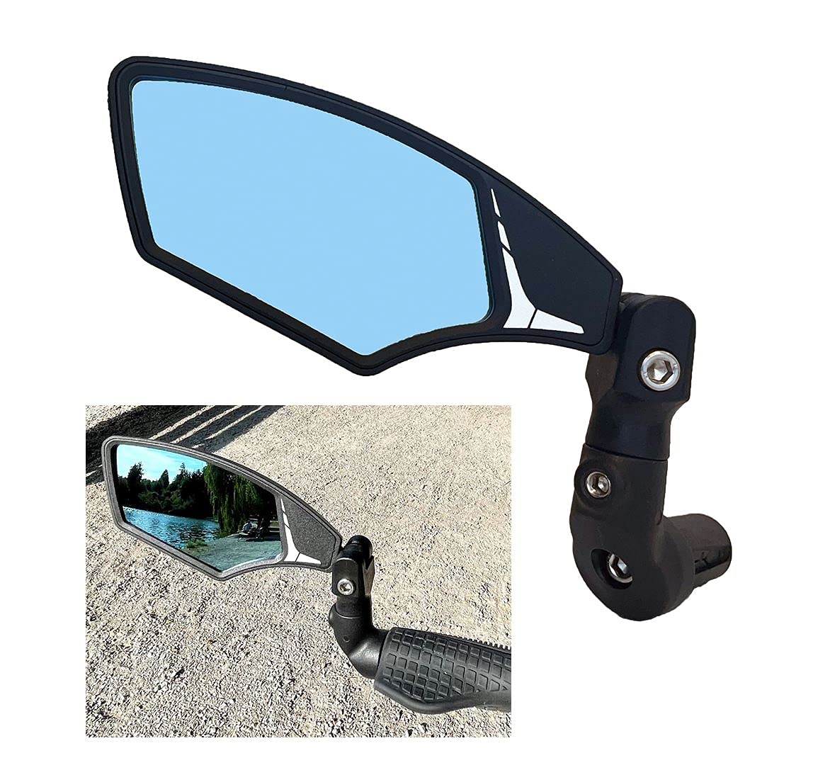 Hafny NEW Bar End Bike Mirror - HD Automotive Grade Glass Lens, Large Shatterproof Surface, Multi-Angle Adjustable for E-Bikes & Motorcycles (Left Side, Blue Glass) - Perfect for Commuting, Touring & Road Safety