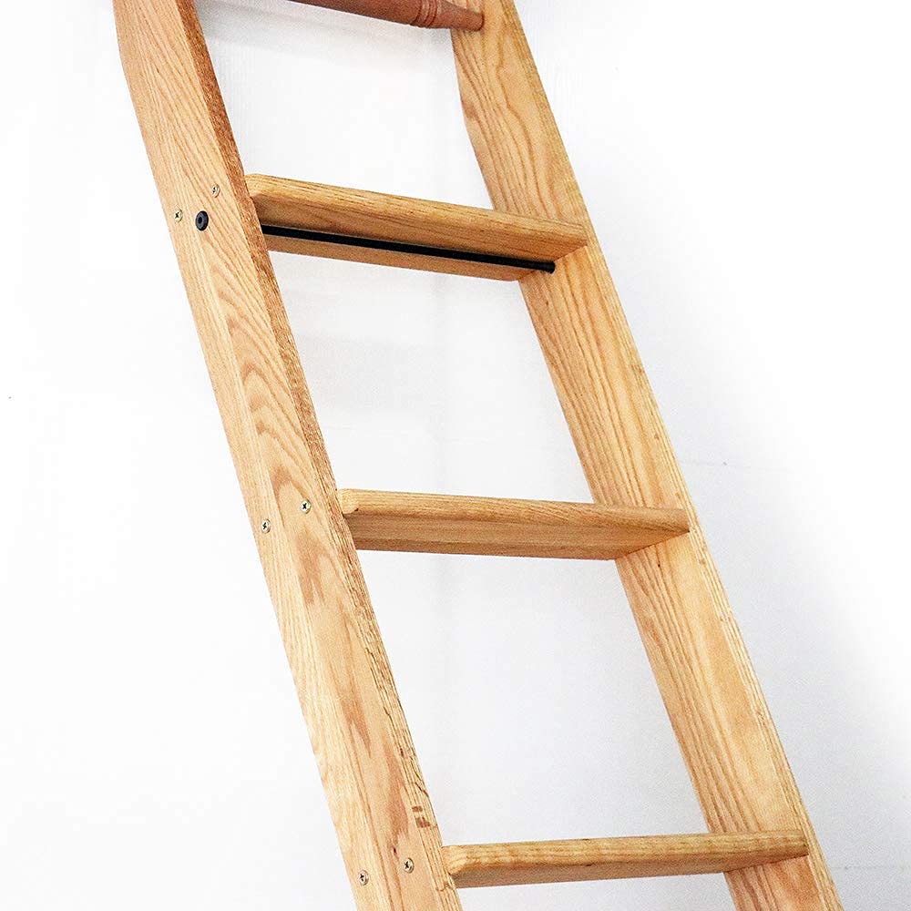 Quiet Guide Library Ladder Kit - Unassembled Wooden Rolling Ladder in Red Oak (7.7ft/8ft/9ft/10ft Height Options) - Perfect for Home Libraries, Loft Access & Bookcase Climbing