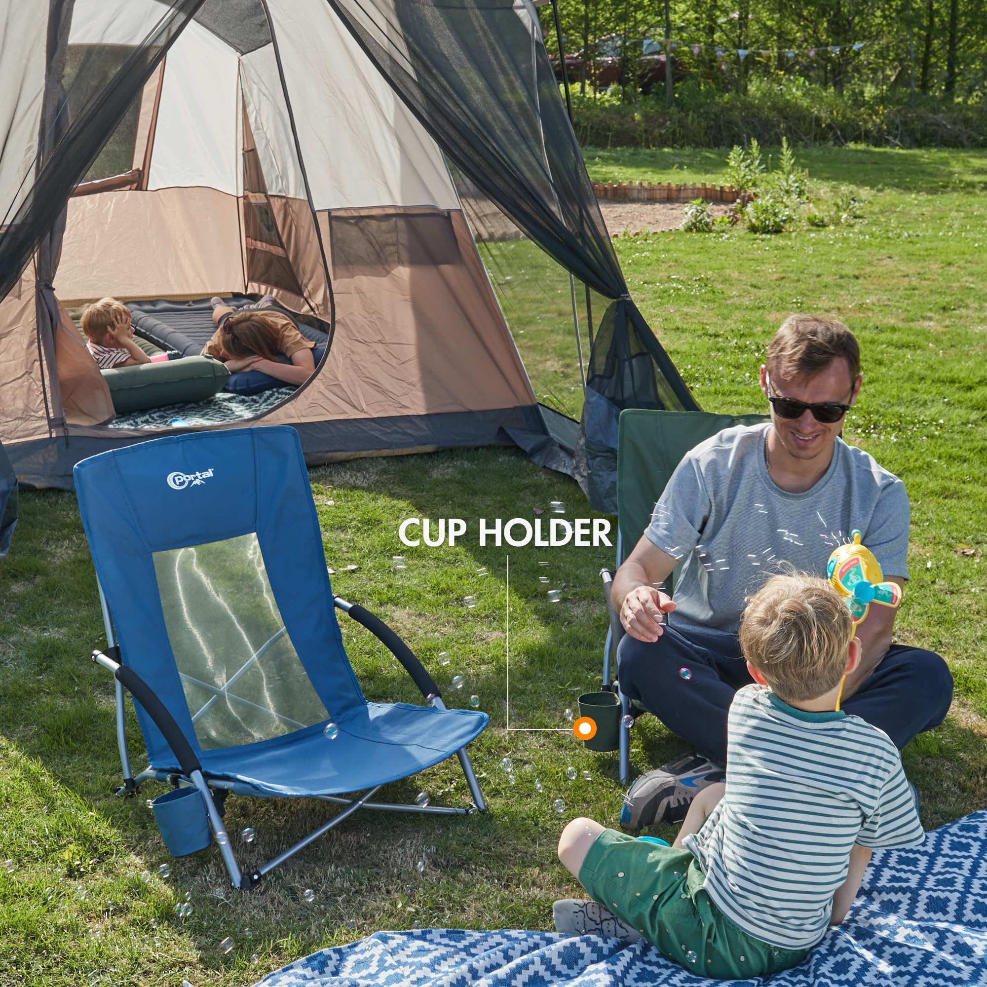 PORTAL Lightweight Beach Chair for Adults - Portable Camping Chair with Cup Holder, Mesh Back & Carry Bag - Supports 300LBS - Perfect for Outdoor, Travel, Picnic, Concert & Beach Use