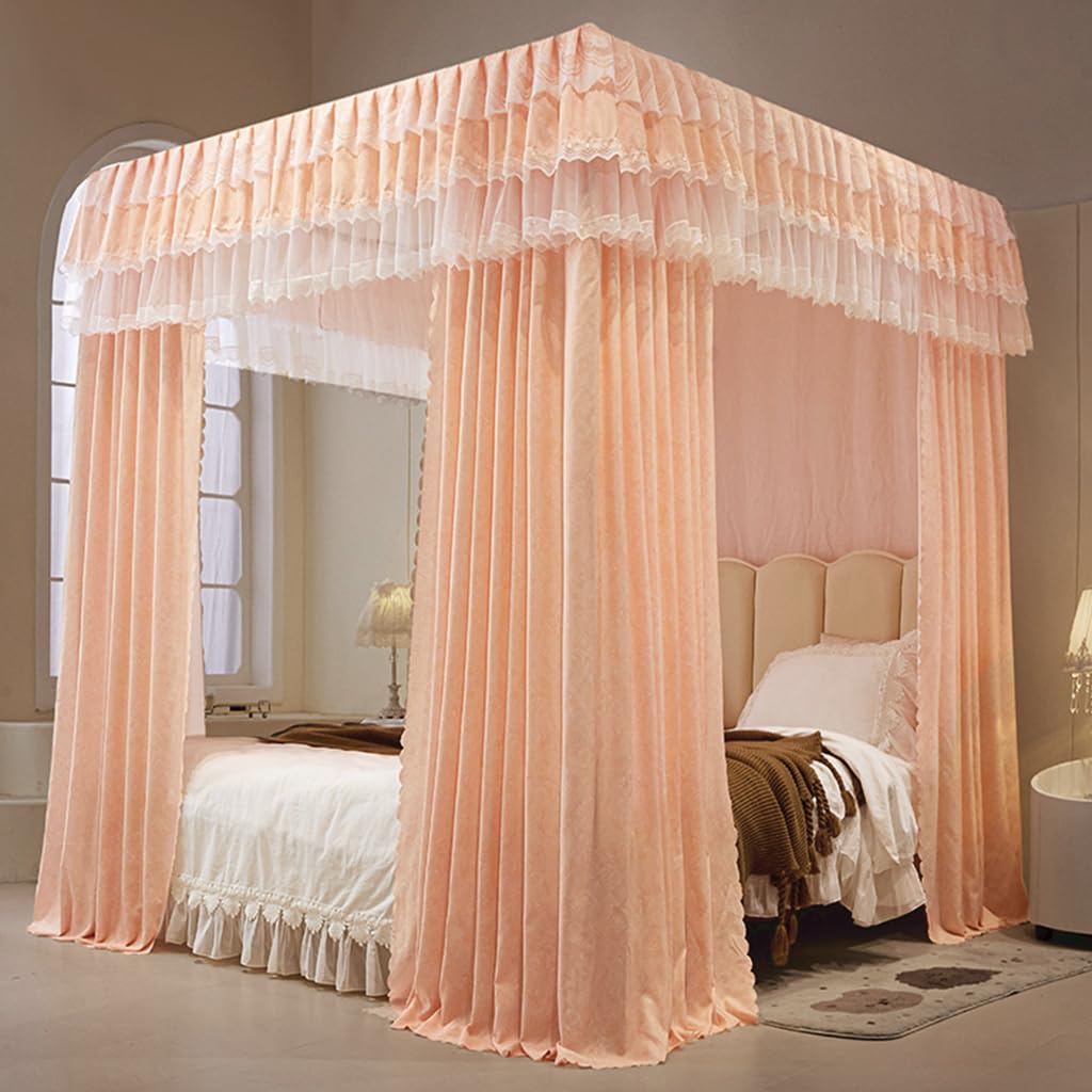 Princess 4 Corner Post Bed Canopy - Solid Color Bed Curtain for Girls & Adults - Fits Twin/Full/Queen/King Size Beds - Perfect for Kids Rooms & Adult Bedrooms (Jade Green, Queen Size) - Ideal for Nursery Decor, Birthday Gifts & Fairy Tale Bedroom Themes