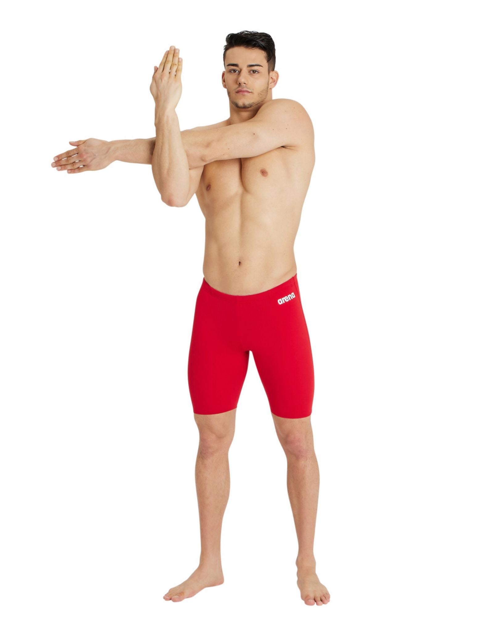 Team Solid Swim Jammer for Men - High Performance Competition Swimwear in Red/White - Perfect for Lap Swimming, Swim Meets & Water Sports Training