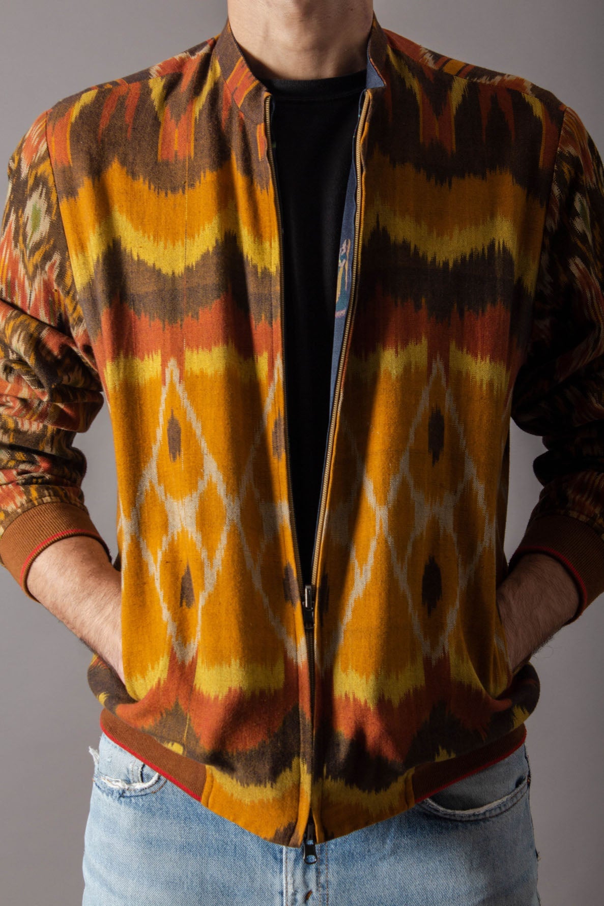 Jaanbaaz Bomber Cotton Ikat Jacket for Men - Lightweight & Stylish Outerwear for Casual Wear, Travel & Street Fashion