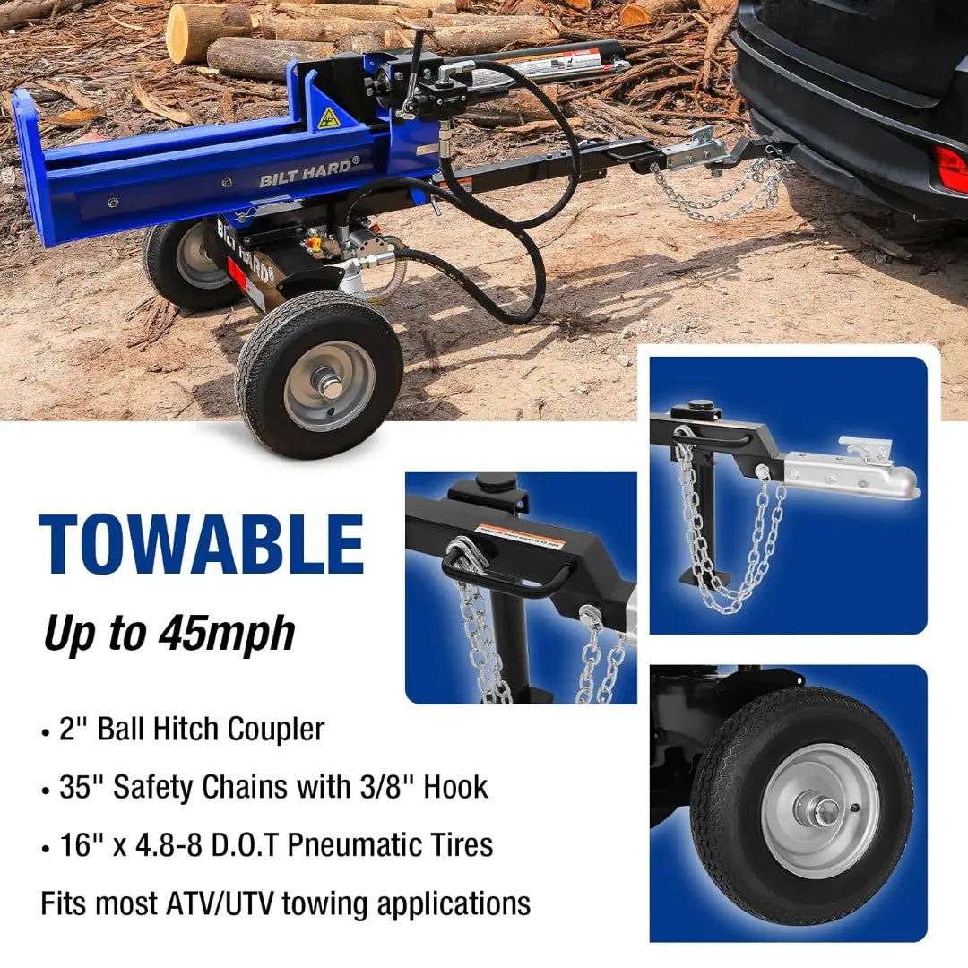 25 Ton Gas Powered Log Splitter - Horizontal/Vertical Wood Splitter with 209cc OHV Engine, 2 Ball Coupler & 16 DOT Tires | Heavy Duty Hydraulic Firewood Splitter for Home Heating, Landscaping & Fireplace Wood Preparation