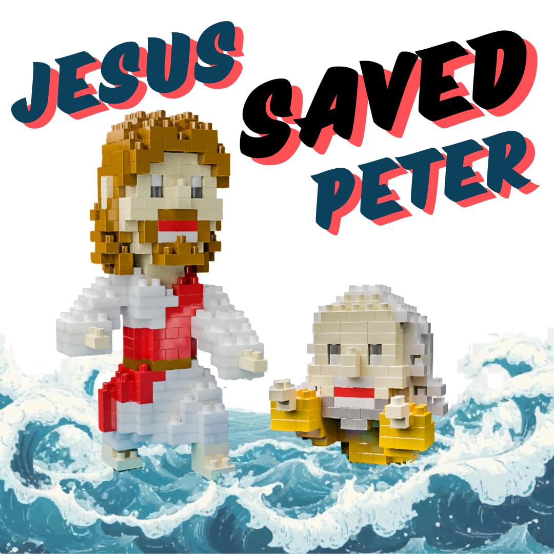 Jesus Saved Peter Mini Figurine - 850Pcs Bible Story Nativity Building Set for Teens & Adults (16x8x11cm) | Christian Gift, Religious Collectible, Sunday School Activity | Perfect for Christmas Decor, Faith-Based Play & Bible Study Visual Aid