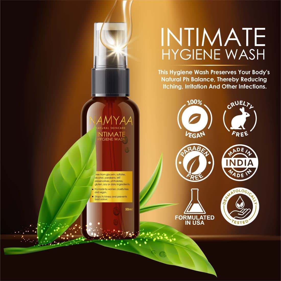 Namyaa Tea Tree Intimate Hygiene Wash - 50ML | Natural & Gentle Feminine Care for Daily Use, Travel & Gym