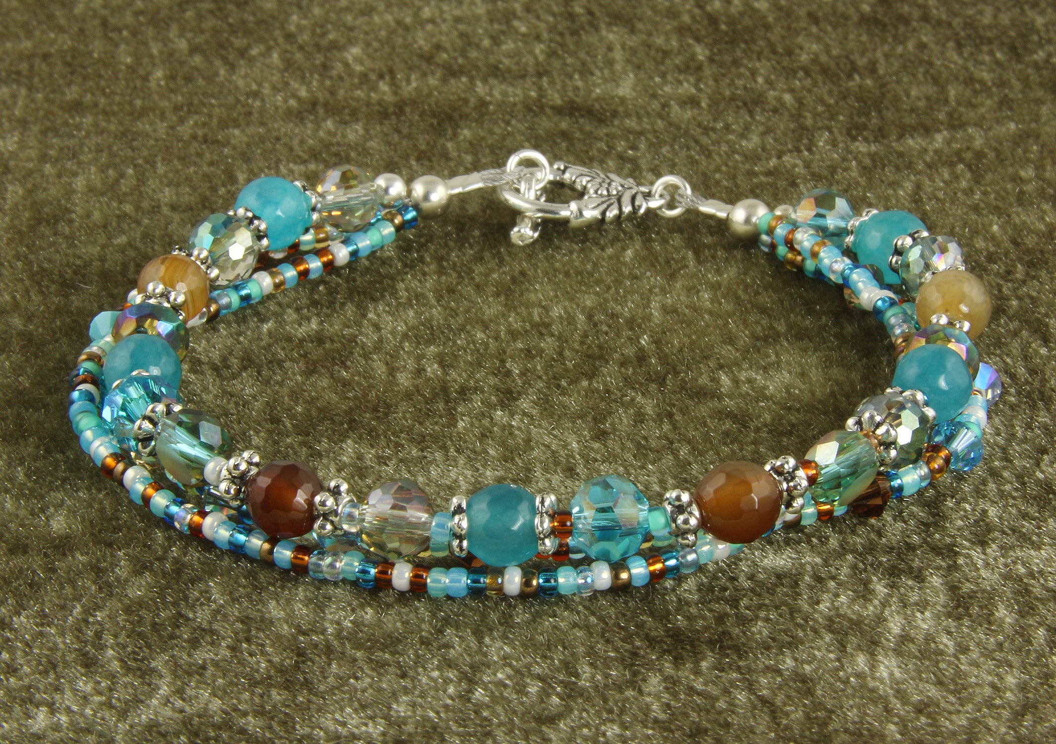 Turquoise Topaz Triple Strand Bracelet for Women - Elegant Beaded Jewelry for Parties, Weddings & Everyday Wear | Boho Chic Handmade Accessory