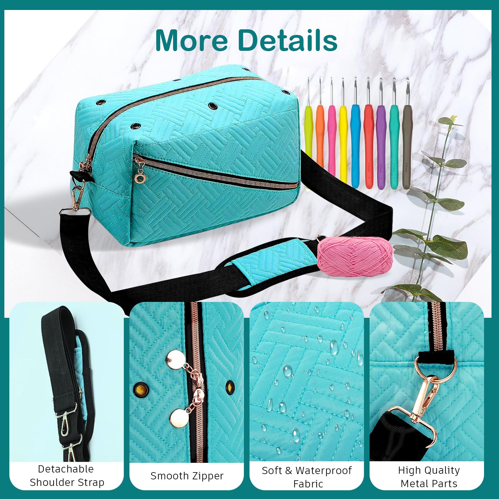 Crochet Organizer Bag for Knitting Yarn Storage - Portable Tote with Detachable Shoulder Strap for Crocheting Accessories - Perfect Gift for Women, Mom, Sister - Ideal for Home, Travel & DIY Craft Projects