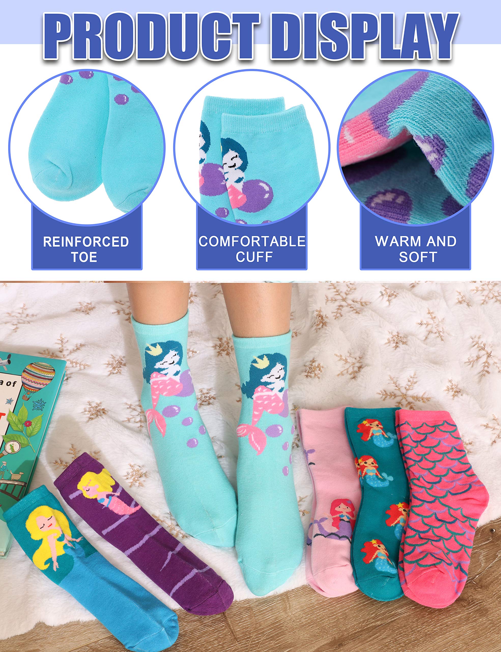 **Anlisim Girls Socks 6-Pack - Cute Animal Print Cotton Socks for Kids, Soft & Comfortable, Novelty Cartoon Design - Perfect for School, Play & Everyday Wear**