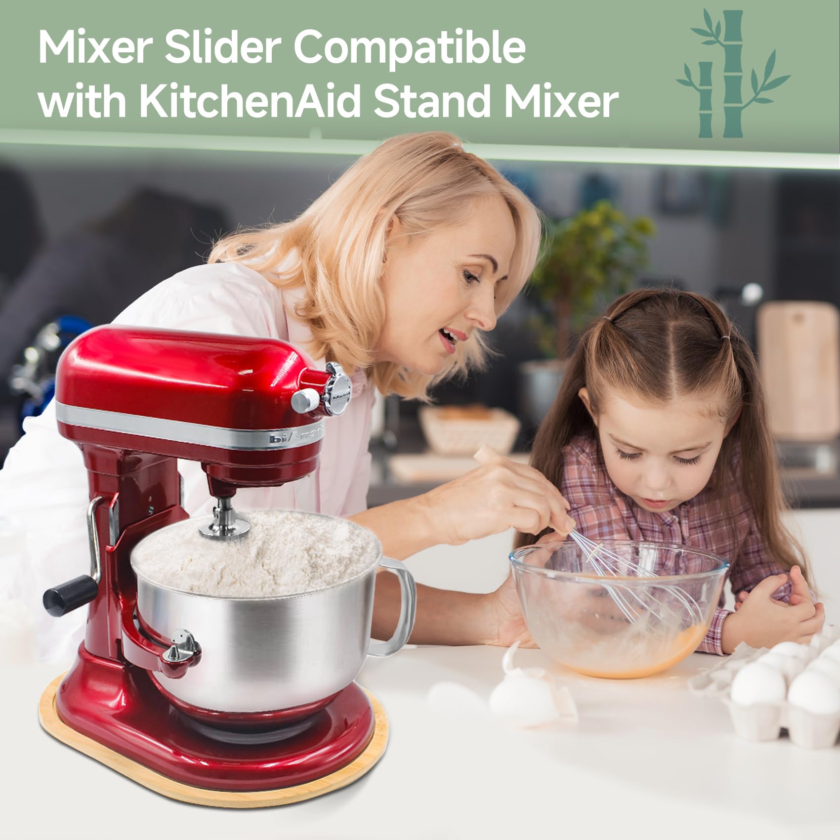 Bamboo KitchenAid Mixer Slider Mat for 5.5-8 QT Stand Mixers - Non-Slip Countertop Protector & Mixer Accessory - Perfect for Baking, Cooking, and Kitchen Organization (Natural Wood)
