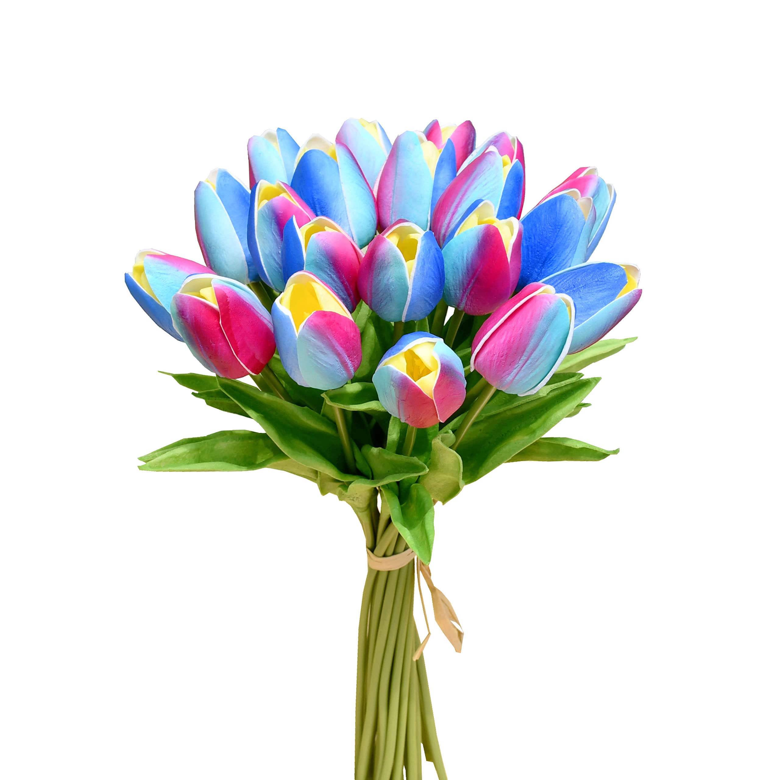 20pcs Rainbow Blue Artificial Tulip Silk Flowers 13.5