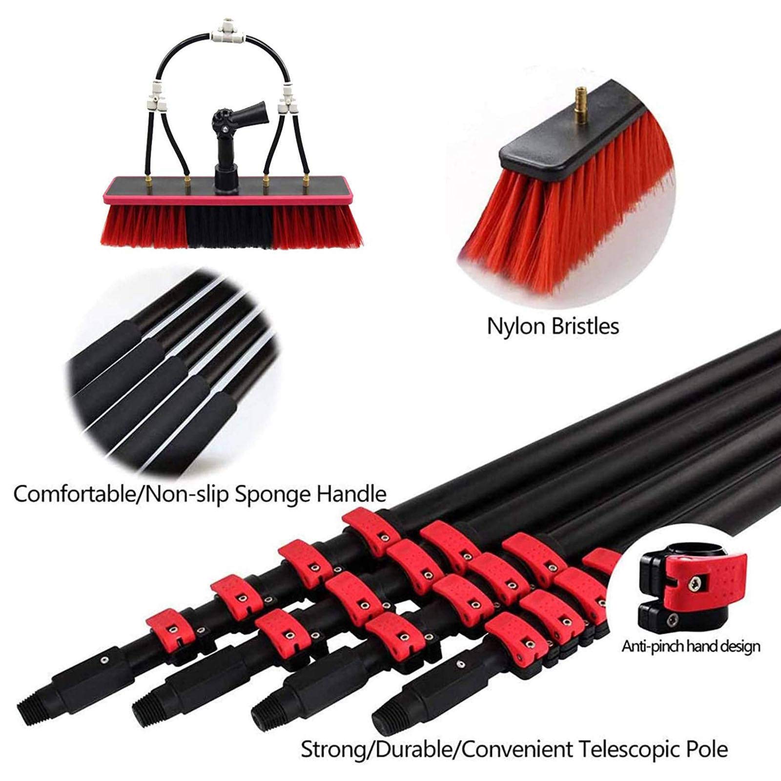 **11M Extendable Window Cleaning Pole with Telescopic Brush - Water Fed Roof Cleaner for Conservatory, Solar Panels, Buses & Car Wash - Ideal for High Reach Cleaning & Maintenance**