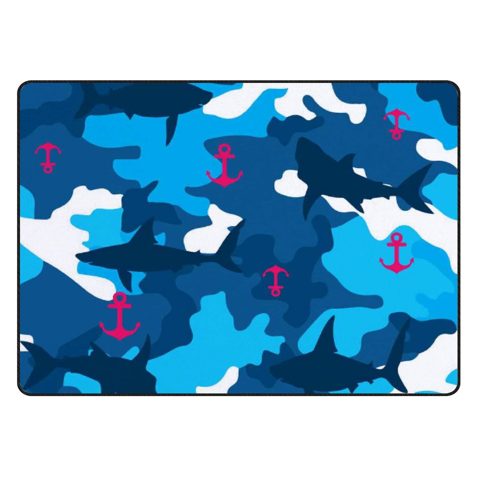 Non-Slip Shark Anchor Pattern Large Area Rug 60x39 Inch - Soft Floor Carpet for Living Room, Bedroom, Nursery & Playroom | Perfect for Kids Play Area, Yoga & Home Decor