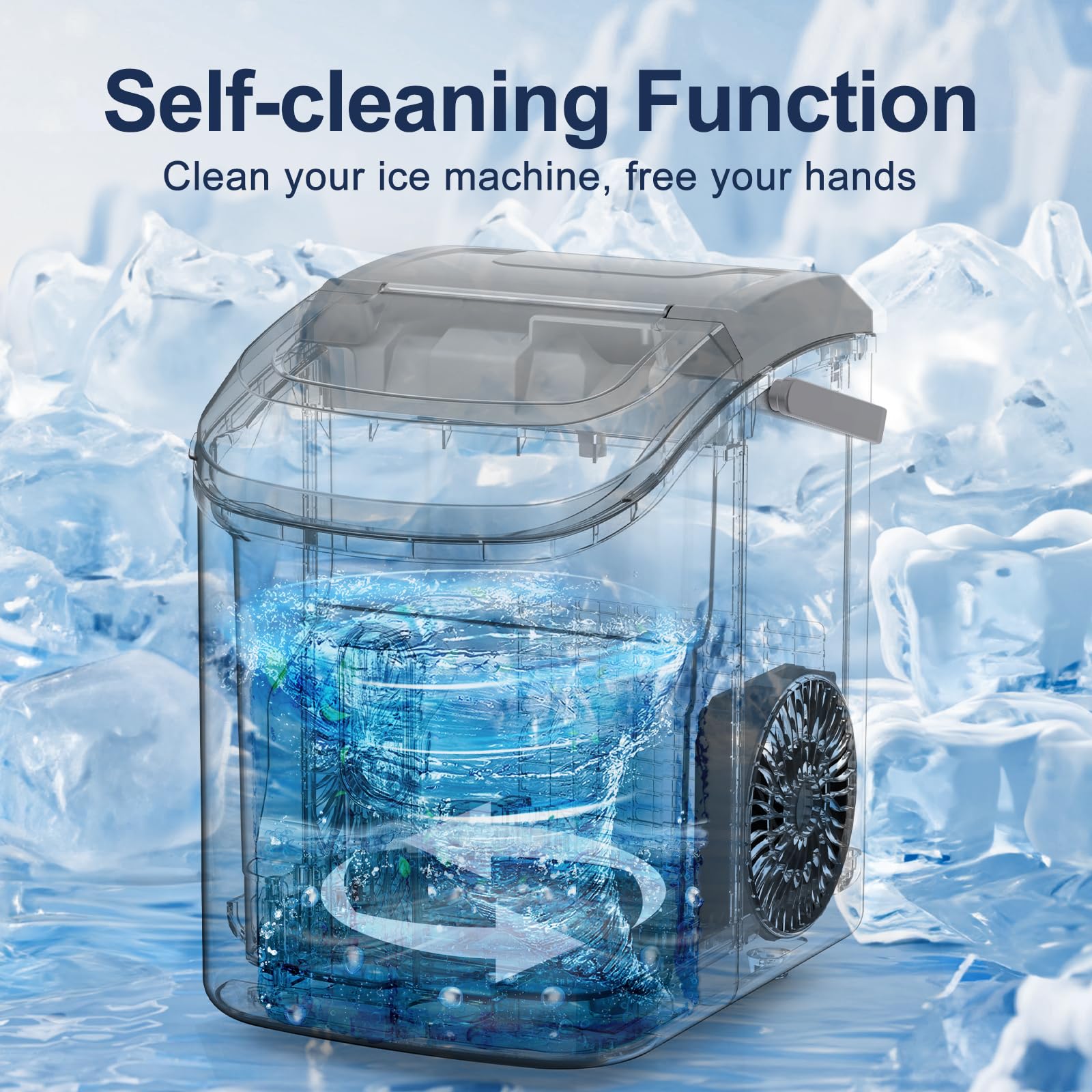 ZAFRO 35.5Lbs/24H Portable Ice Maker with Handle - Fast 7-Minute Ice Making, One-Click Operation, Includes Ice Basket & Scoop (Grey) - Perfect for Home, Office, RV, and Outdoor Parties