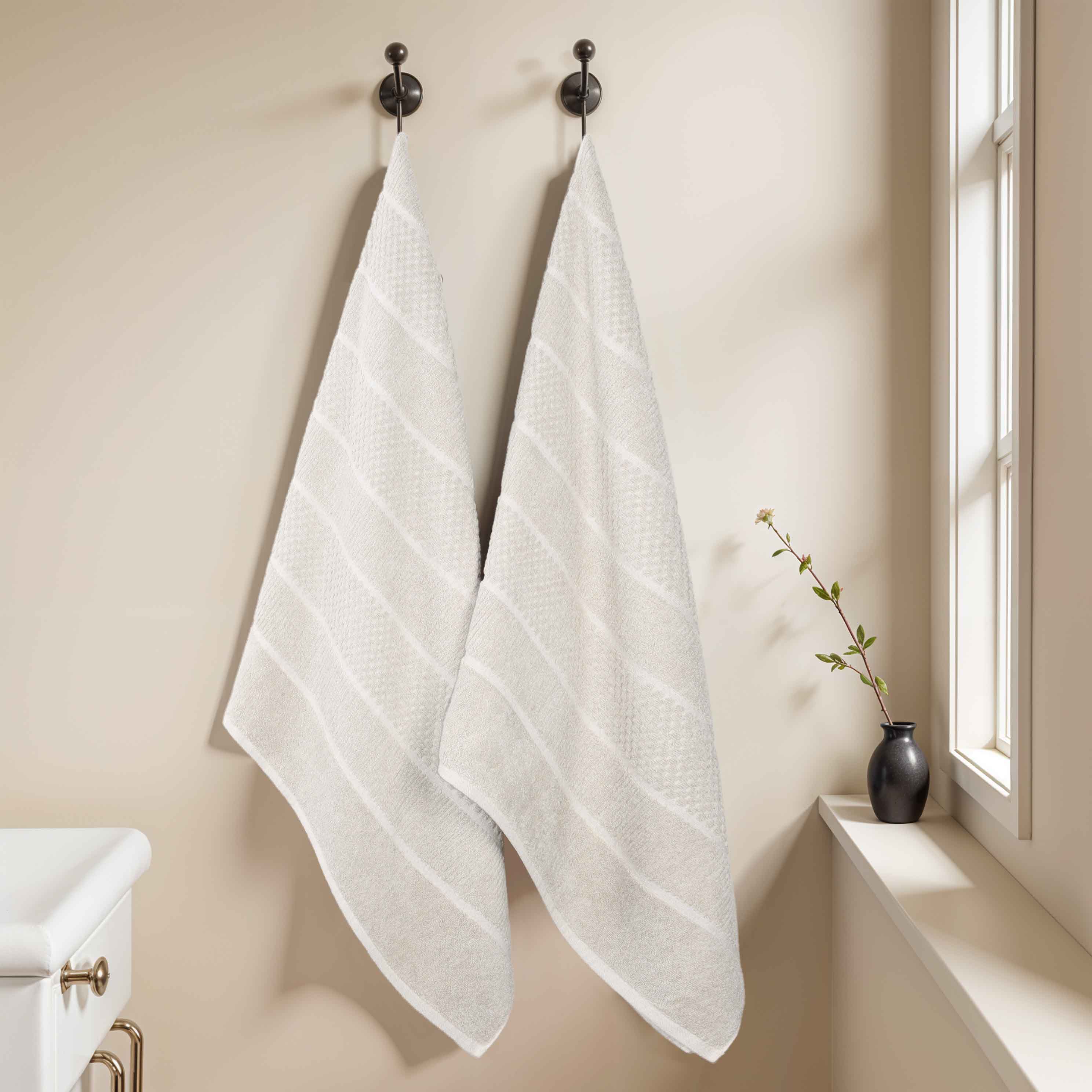 Premium Cotton Blend Checkered and Ribbed Bath Sheets Set of 2 - Super Absorbent, Soft & Quick-Drying Luxury Towels for Spa, Bathroom, Pool, and Beach Use