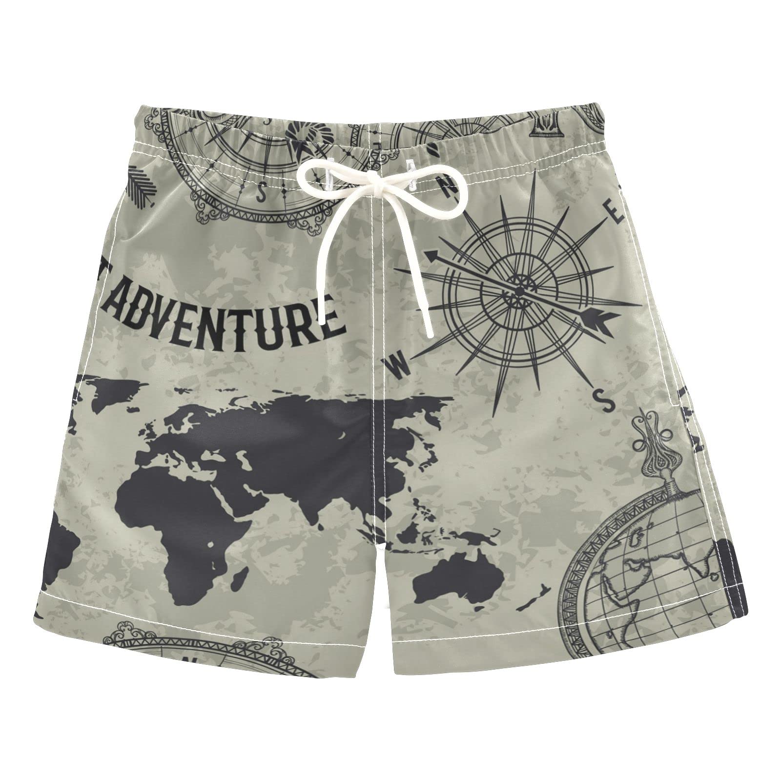 AMICHIC Boys Vintage Map Swim Trunks - Quick Dry Board Shorts for Beach, Surf & Pool - Essential Hawaii Swimwear for Summer Vacations