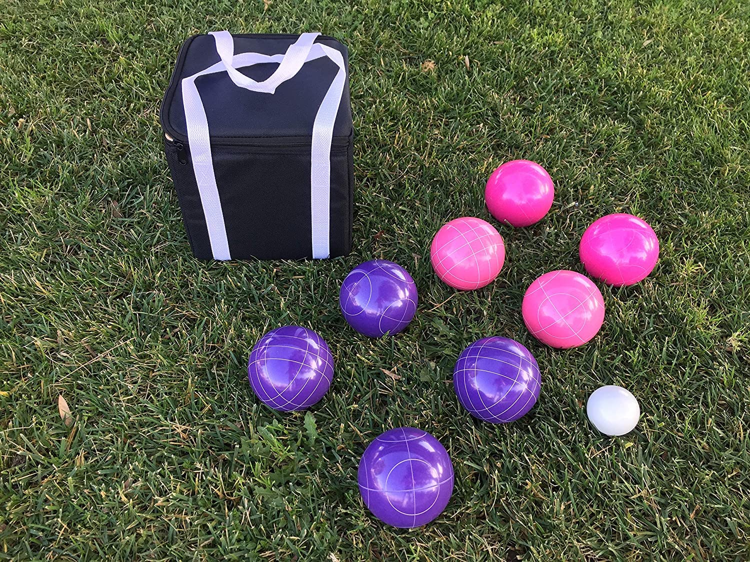 Premium 107mm Bocce Ball Set with Purple & Pink Balls - Durable Outdoor Game Set with Carrying Bag for Backyard, Beach & Lawn Games - Perfect for Family Gatherings & Picnics