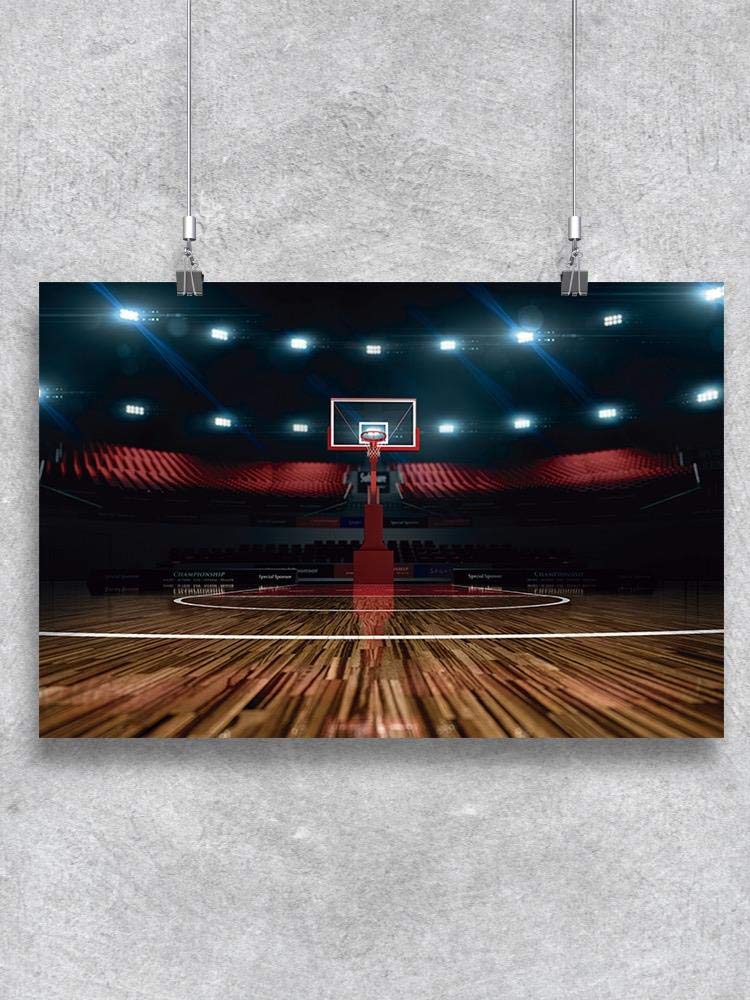 Vibrant Basketball Court at Night Wall Art Poster - Perfect for Sports Lovers' Bedroom, Game Room & Man Cave Decor