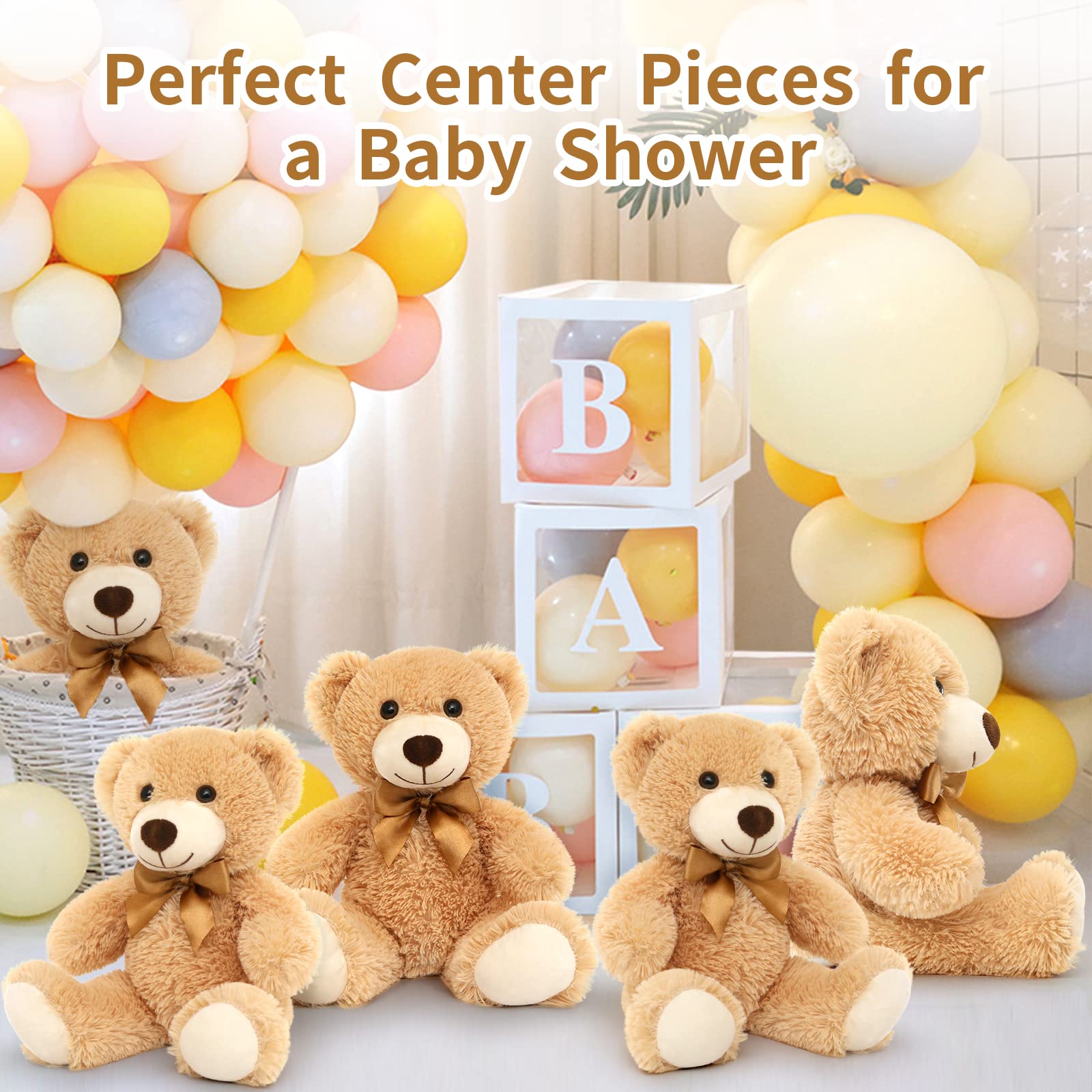 Tezituor 14in Small Teddy Bear Stuffed Animal Plush Toy - Bulk Pack of 5, Light Brown Soft Cuddly Bears - Perfect for Baby Showers, Christmas Gifts, Valentine's Day Presents for Kids, Girlfriends & Loved Ones - Great as Nursery Decor, Party Centerpieces & Comfort Toys