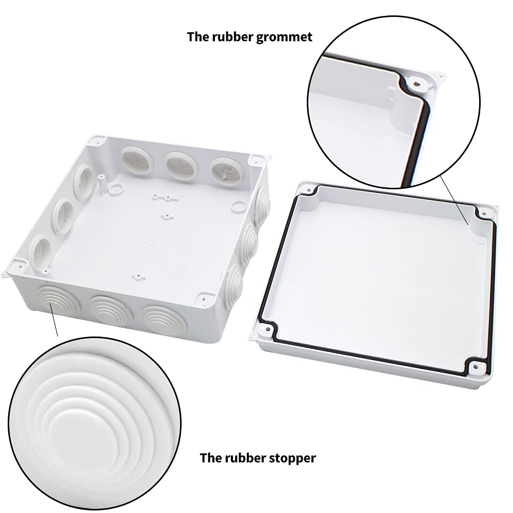 MAKERELE IP65 Waterproof Electrical Junction Box - ABS Plastic Enclosure for Outdoor & Indoor Use - 7.9×7.9×3.1 Inch (200×200×80mm) Universal Project Box - Ideal for Solar Panels, Garden Lighting & Home Wiring Projects