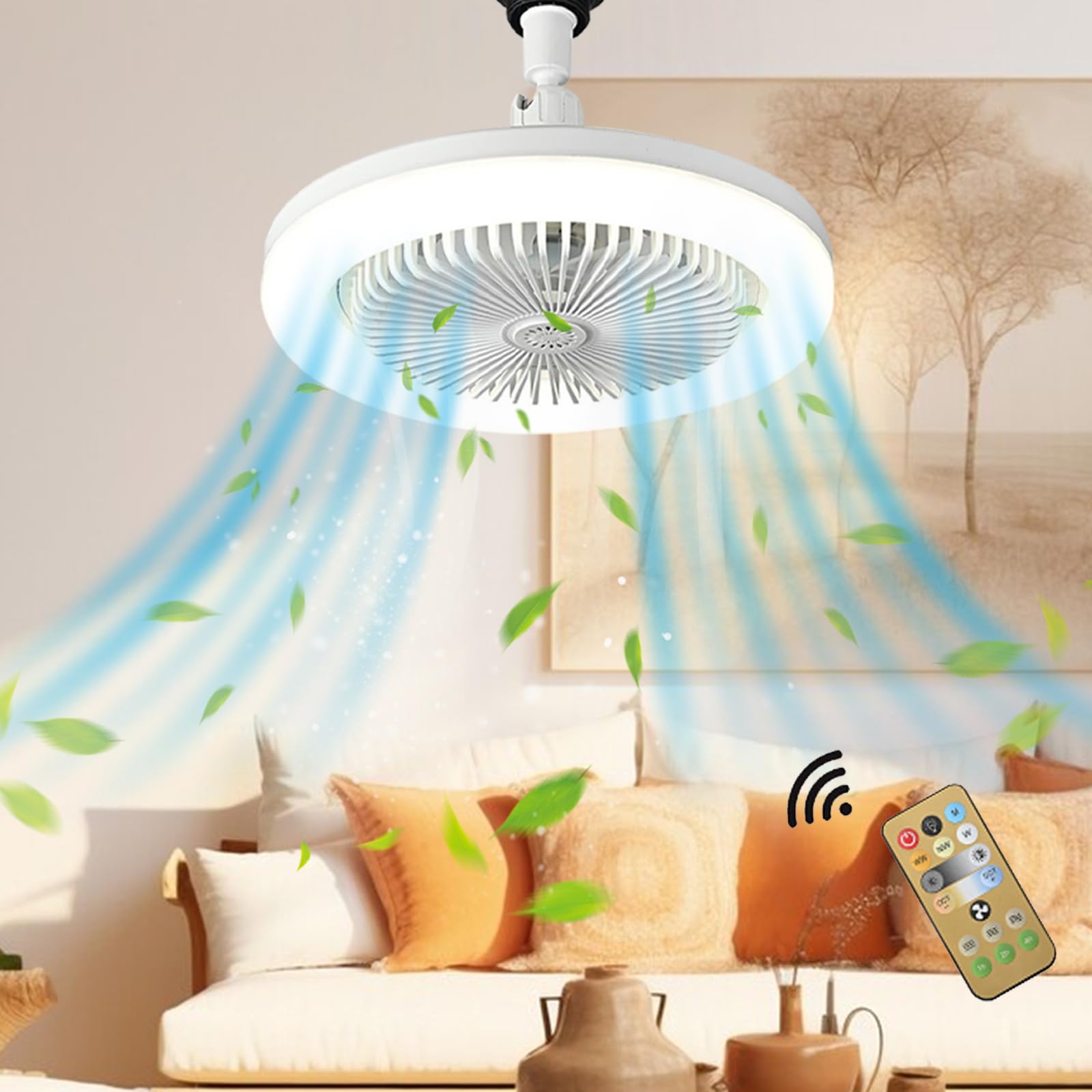 E27 LED Ceiling Fan with Lights - Low Profile, Quiet, Energy Efficient, 3 Color Temperature Options - Perfect for Bedroom, Living Room, and Office Spaces