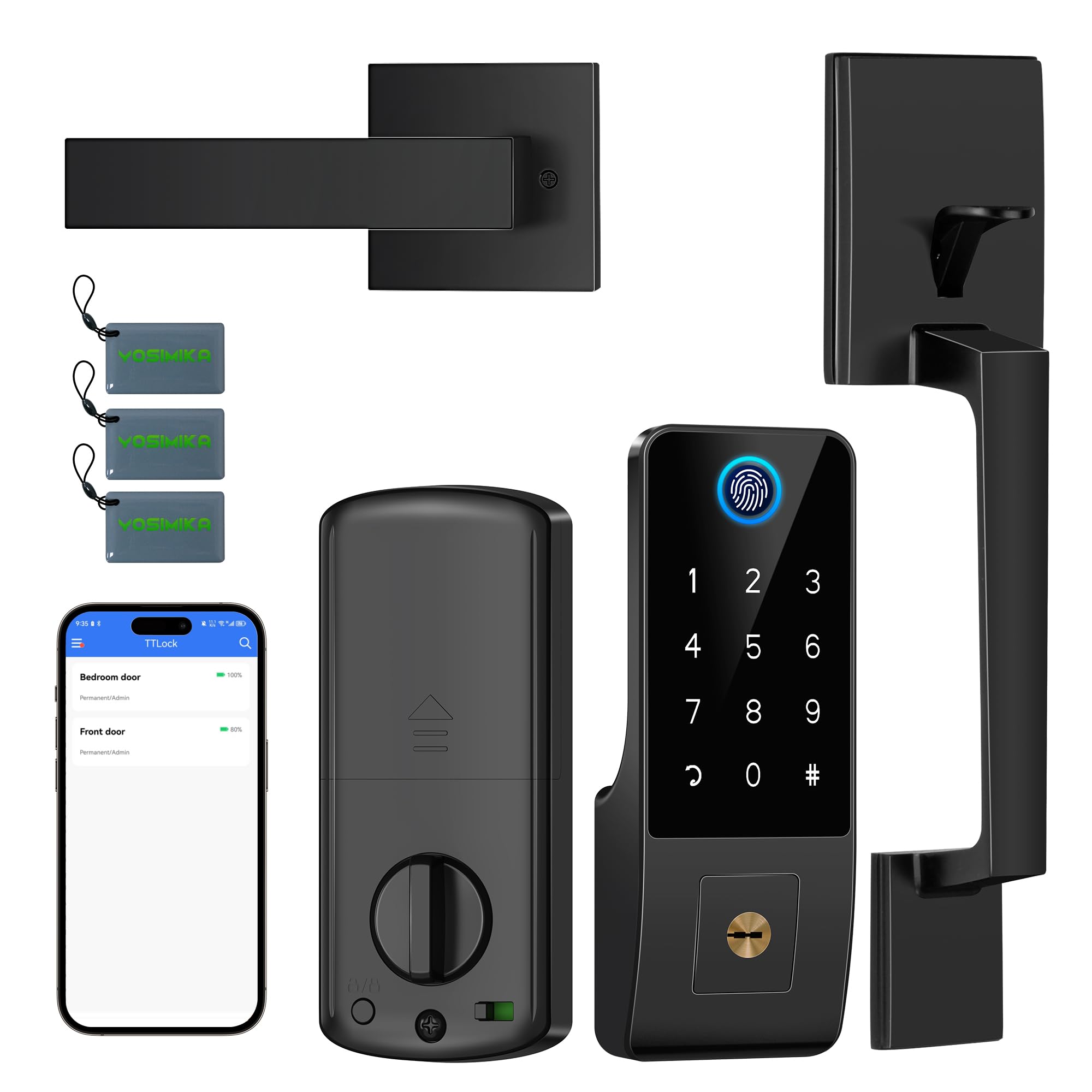 Smart Keyless Entry Door Lock - 5-in-1 Digital Deadbolt with Mobile App Control, Keypad & Handle - Black | Secure Front Door Access for Homes & Apartments