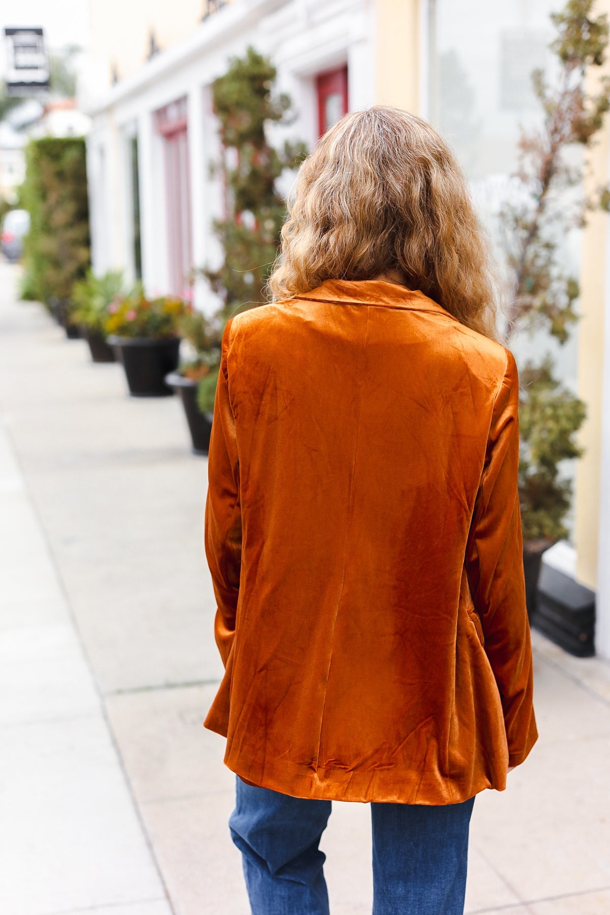 Stylish Rust Velvet Blazer with Lapel - Elegant Holiday Party Outfit for Women | Perfect for Christmas, Weddings & Special Occasions