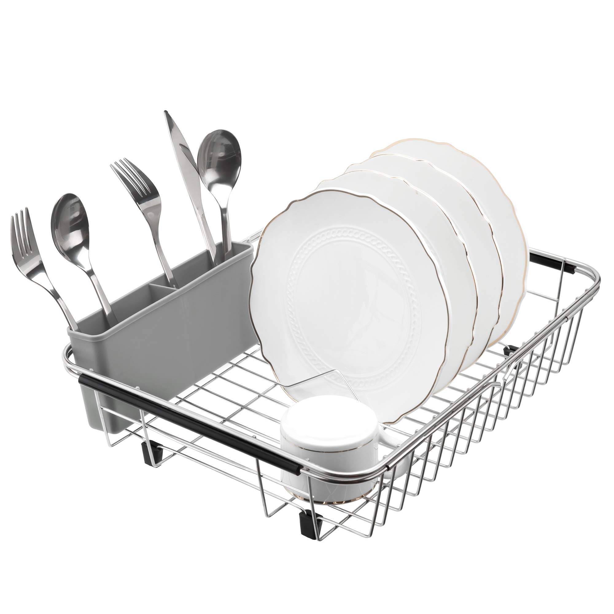 ARCCI Expandable Dish Drying Rack - Large Capacity Over The Sink Drainer with Removable Utensil Holder | Space-Saving Kitchen Organizer for Plates, Bowls & Cutlery | Perfect for Small Kitchens, Apartments & RV Use