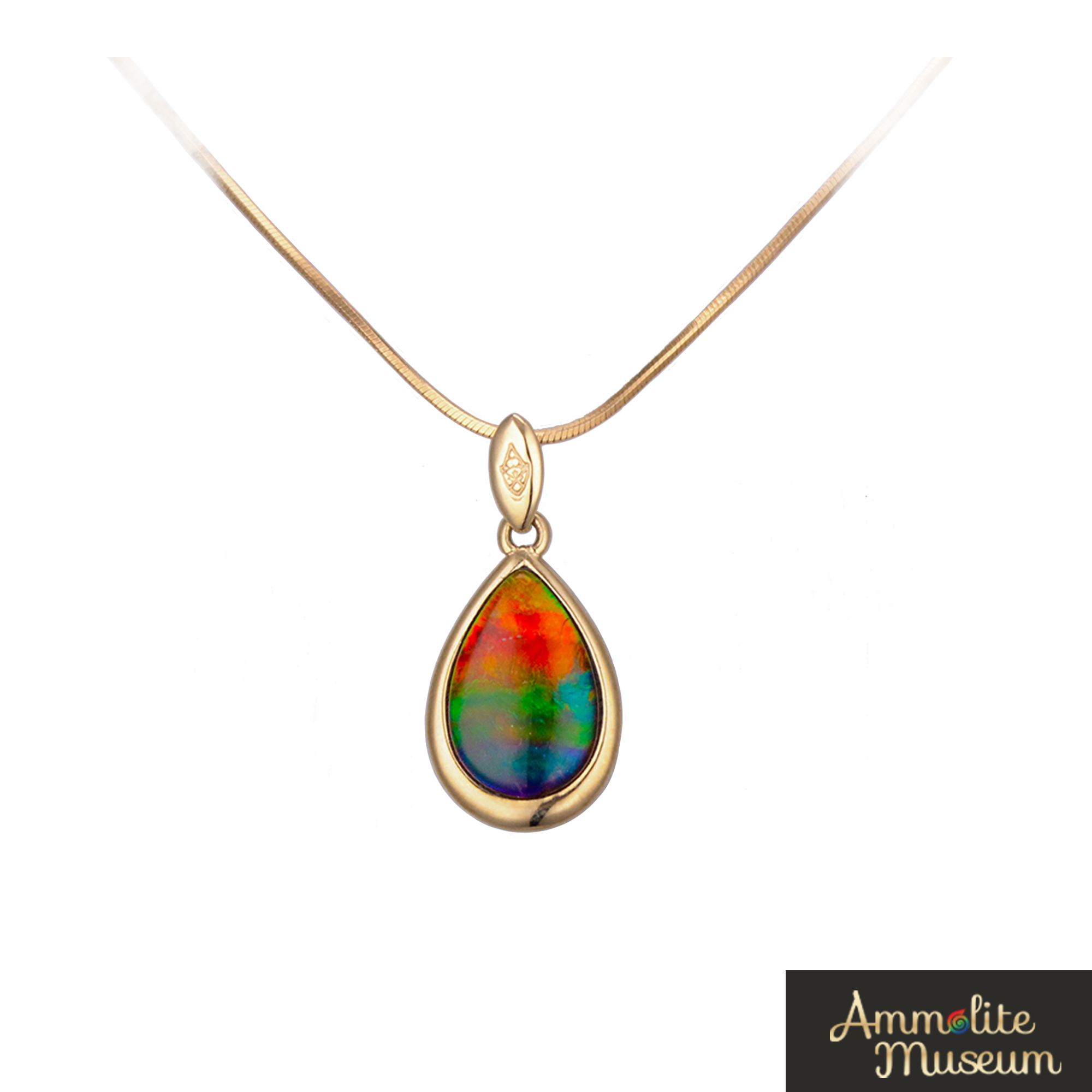 14K Gold Teardrop Ammolite Pendant Necklace - Natural Gemstone Jewelry for Women - Elegant Gift for Birthday, Anniversary & Special Occasions
