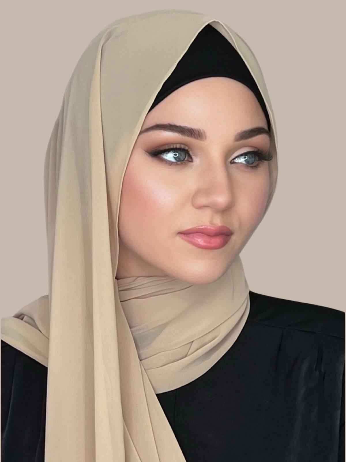 Premium Frosted Almond Chiffon Hijab - Soft & Elegant Muslim Headscarf for Women - Perfect for Daily Wear, Prayer, and Special Occasions
