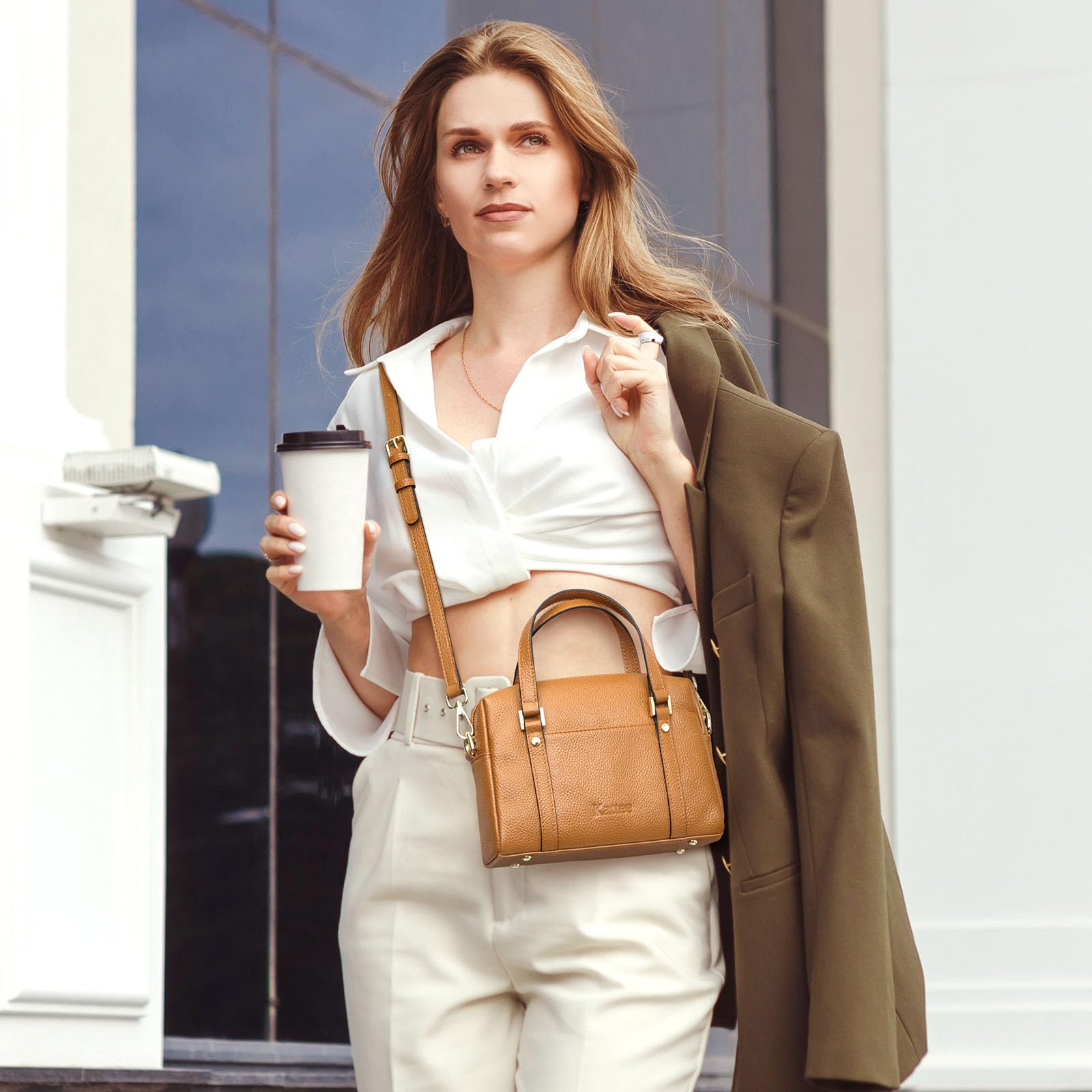 Kattee Women's Small Leather Purses & Handbags - Soft Crossbody Bag with Top Handle, Trendy Shoulder Bag for Daily Use, Work, and Travel